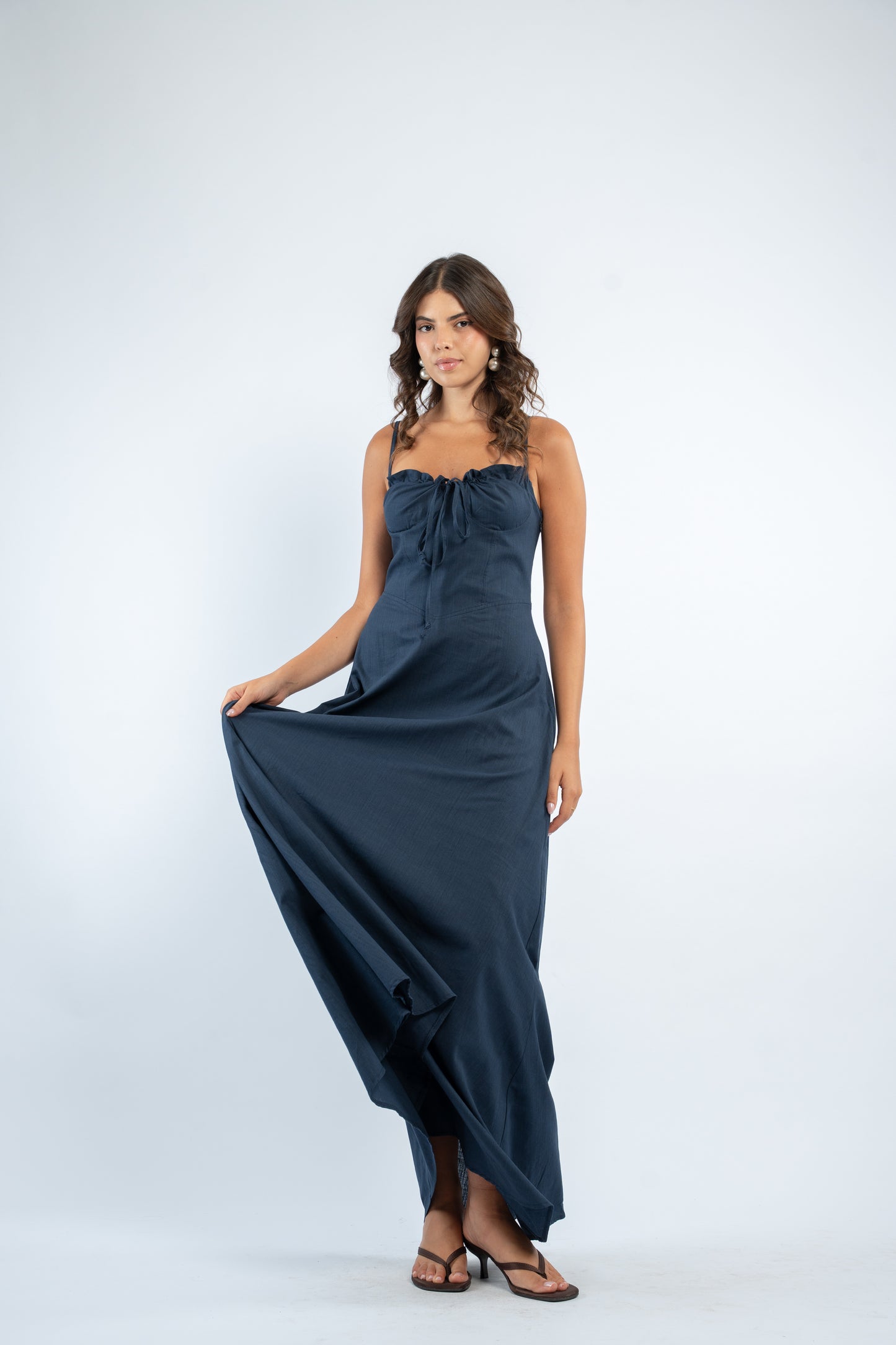 Tie detail linen dress