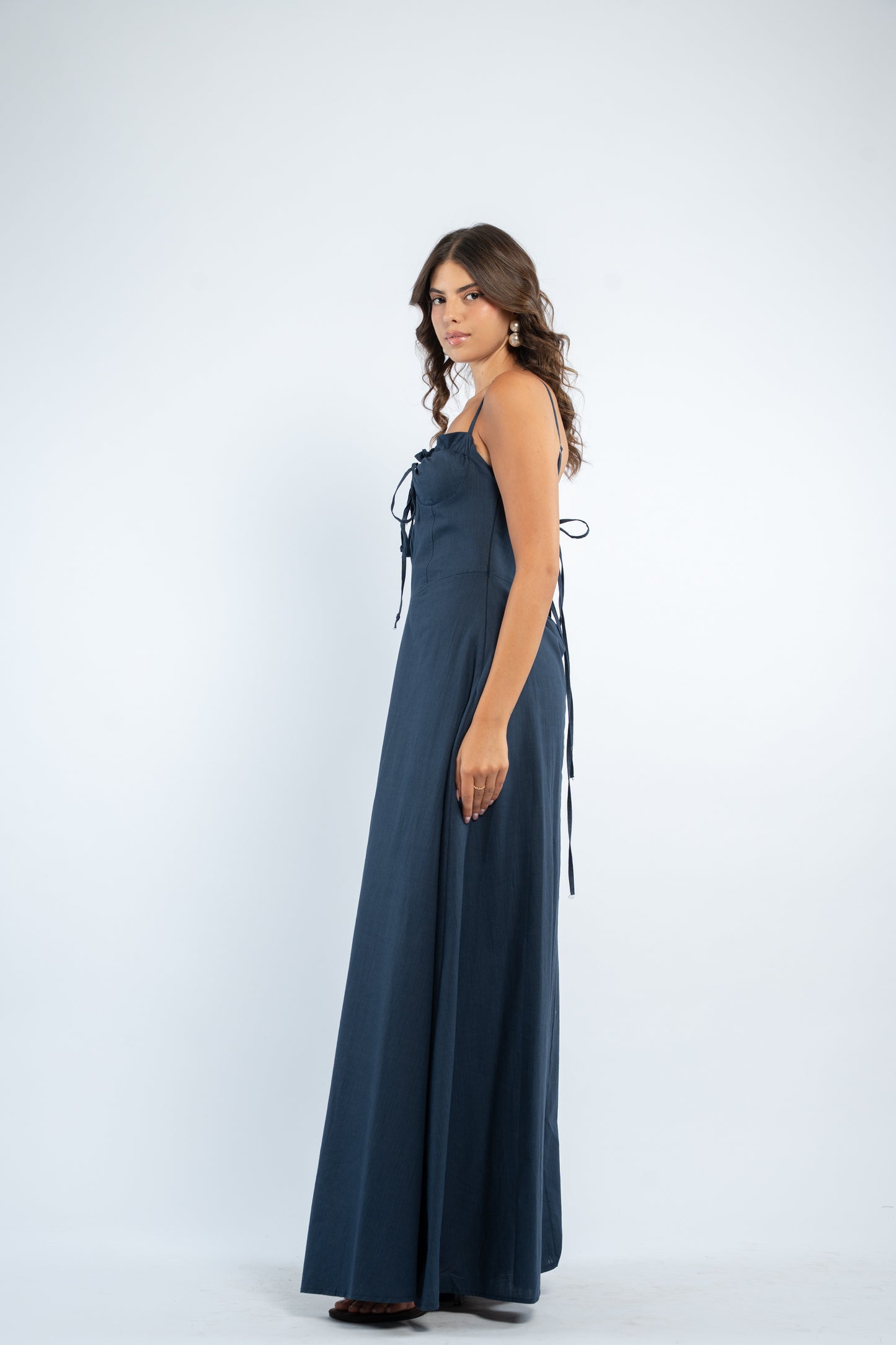 Tie detail linen dress