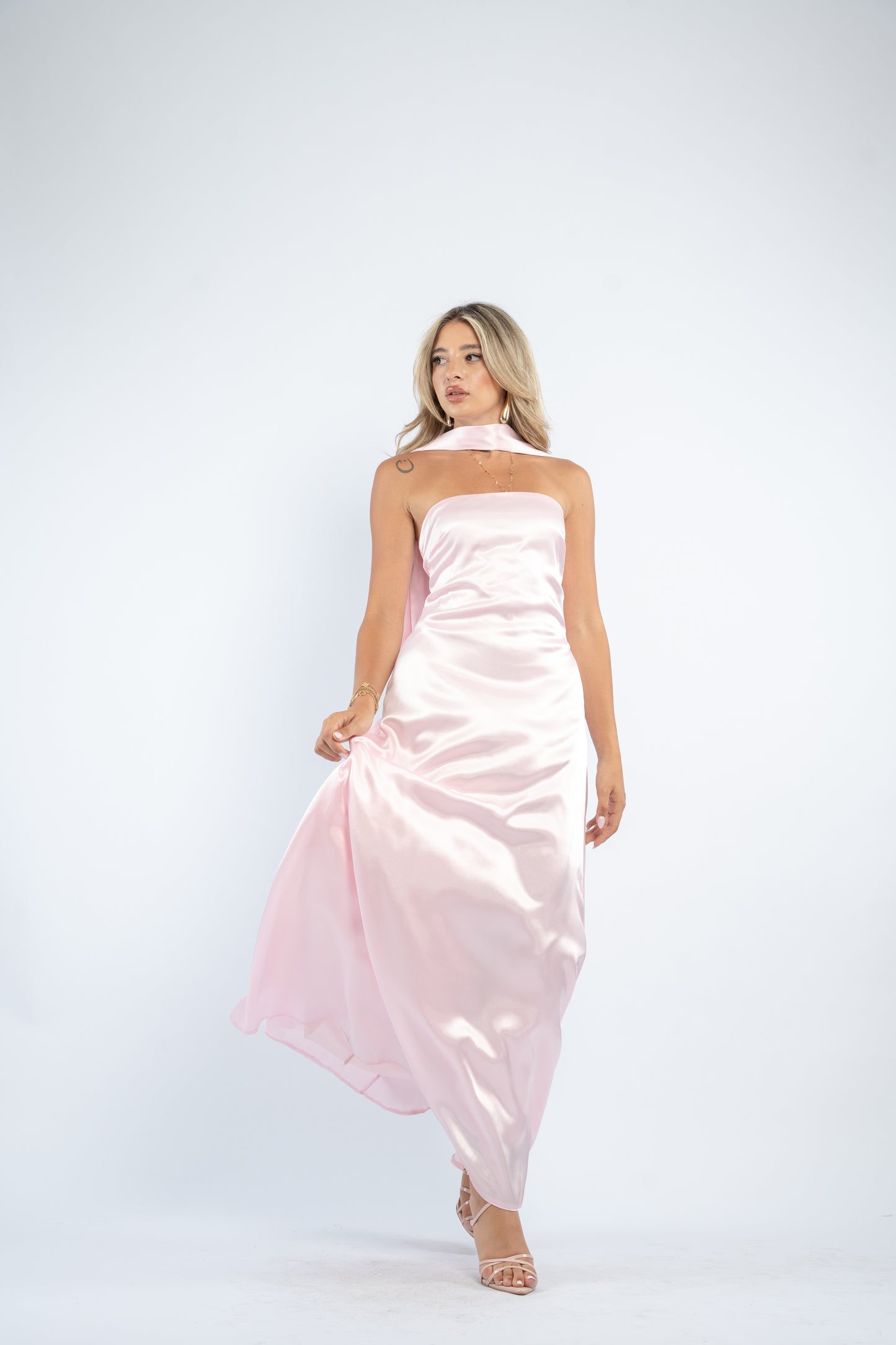 Tie back satin dress