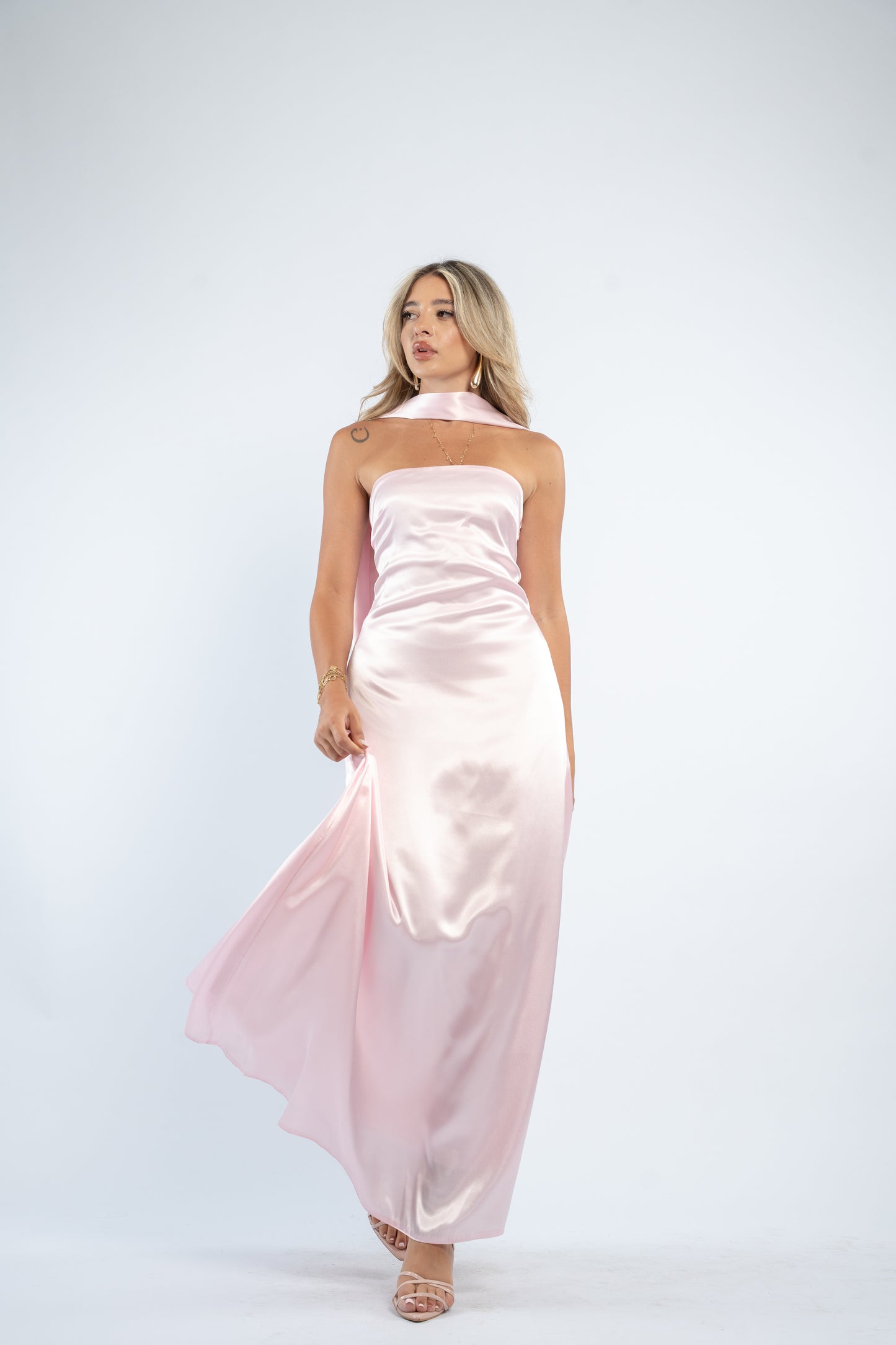 Tie back satin dress