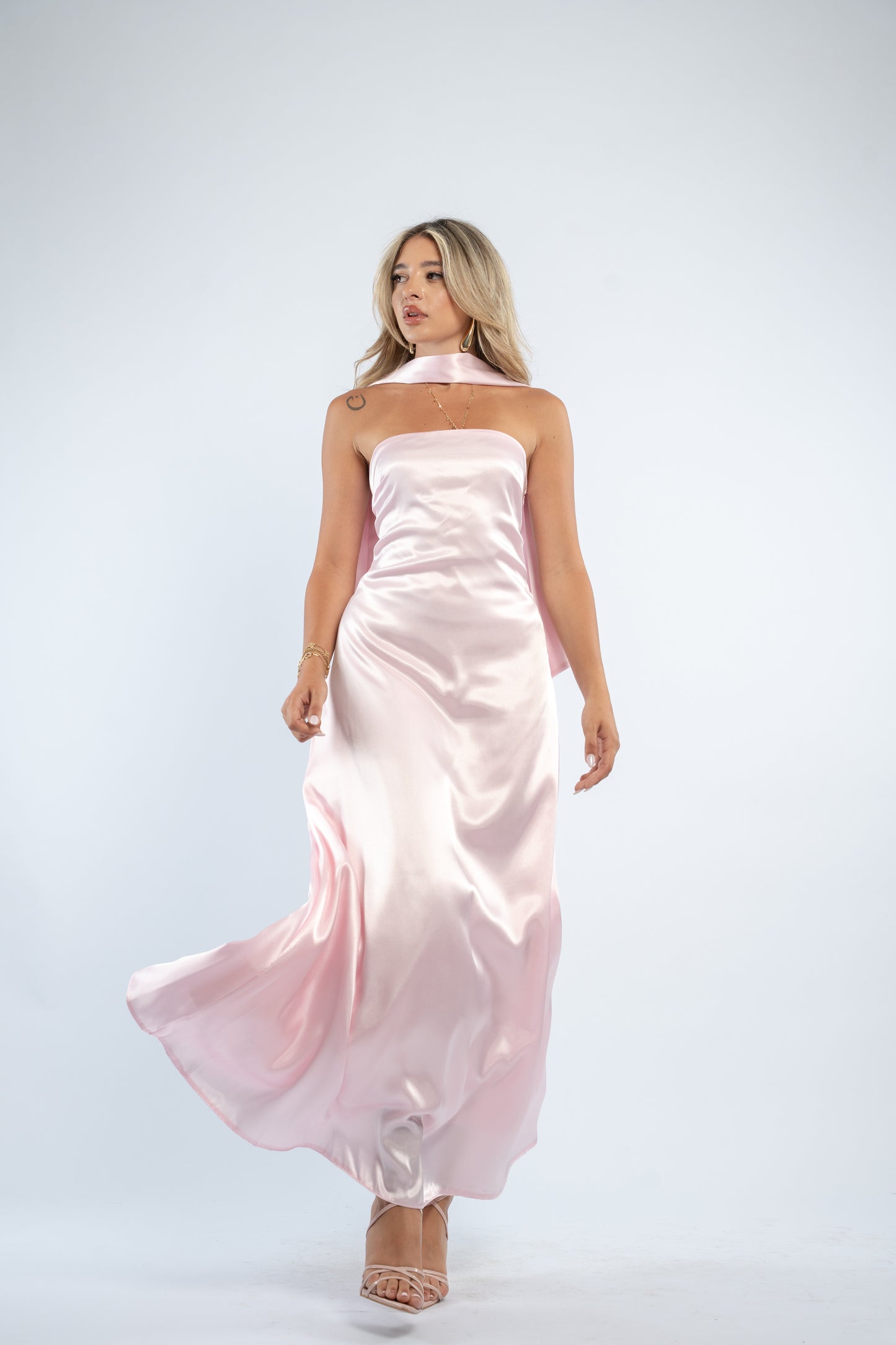 Tie back satin dress
