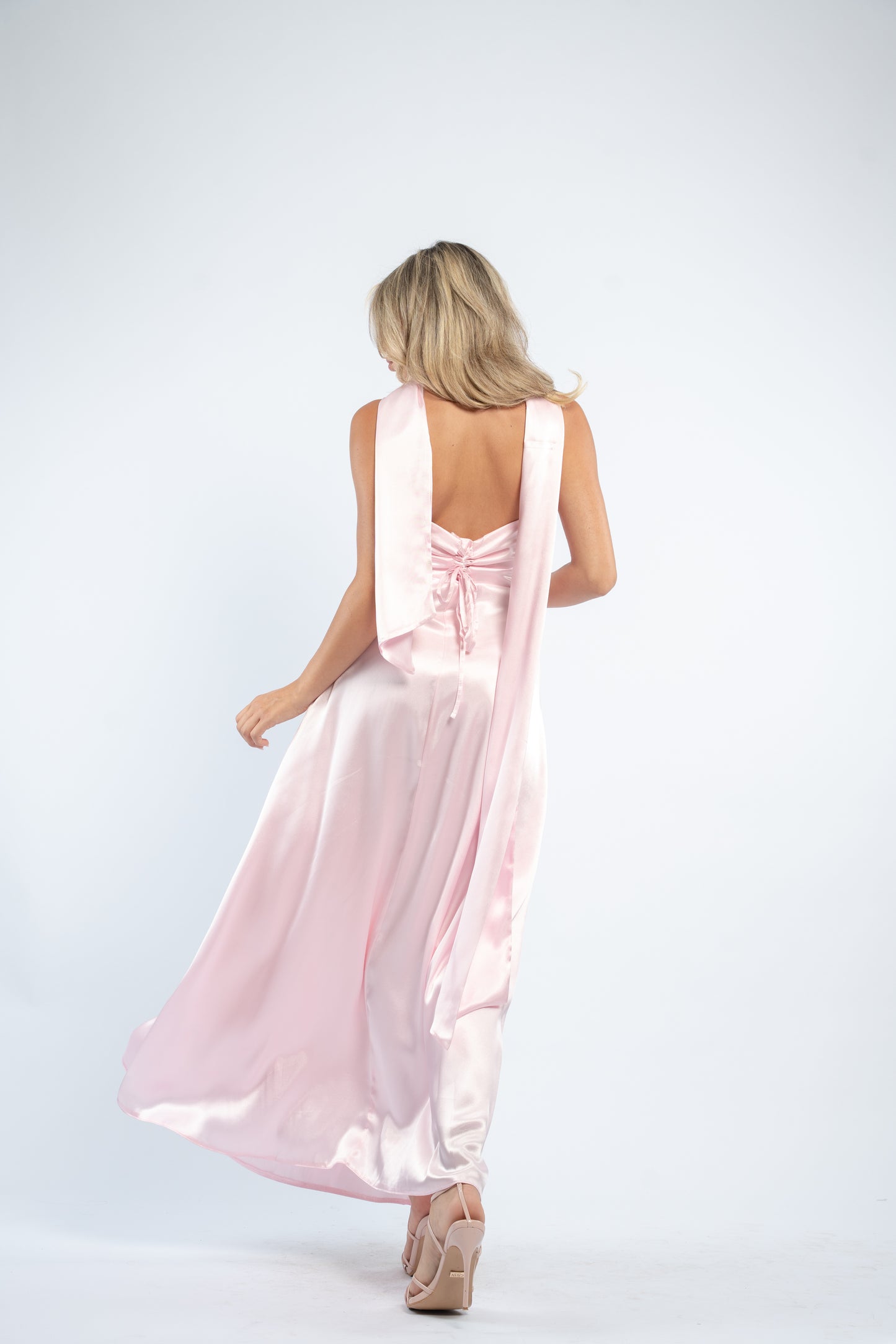 Tie back satin dress