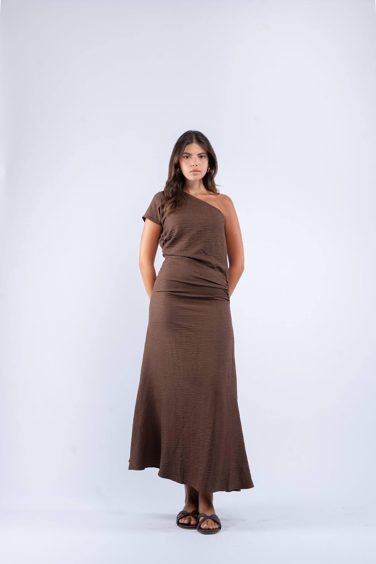 One- shoulder linen dress