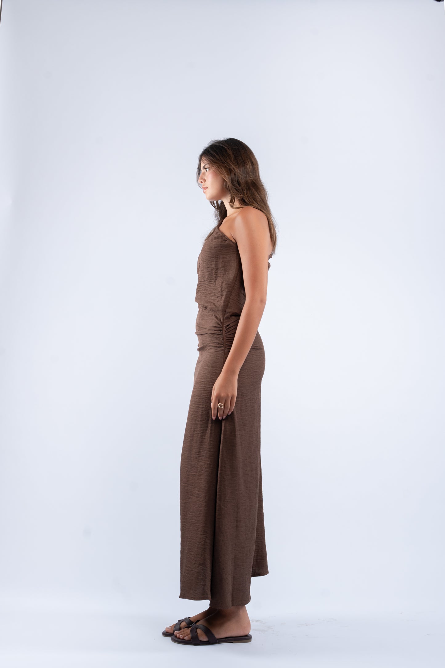 One- shoulder linen dress