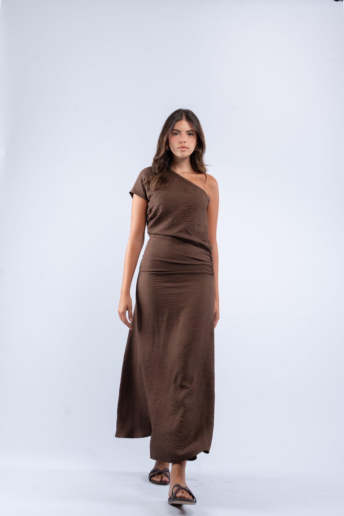 One- shoulder linen dress