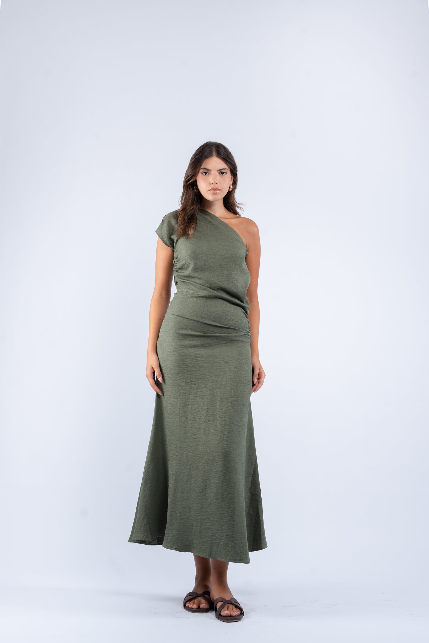 One- shoulder linen dress