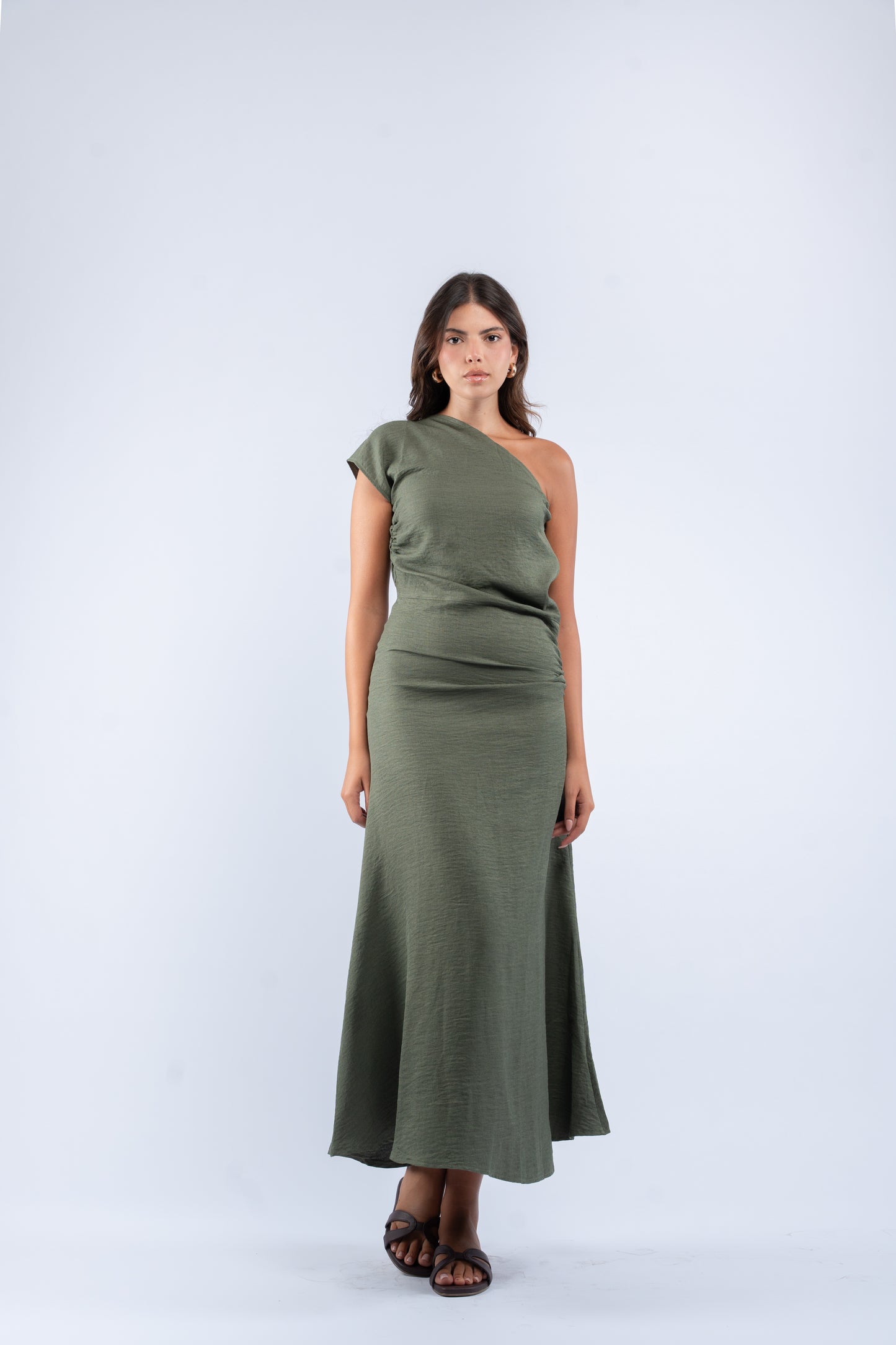One- shoulder linen dress
