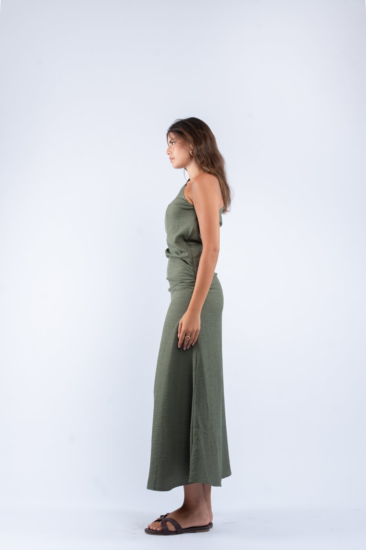 One- shoulder linen dress
