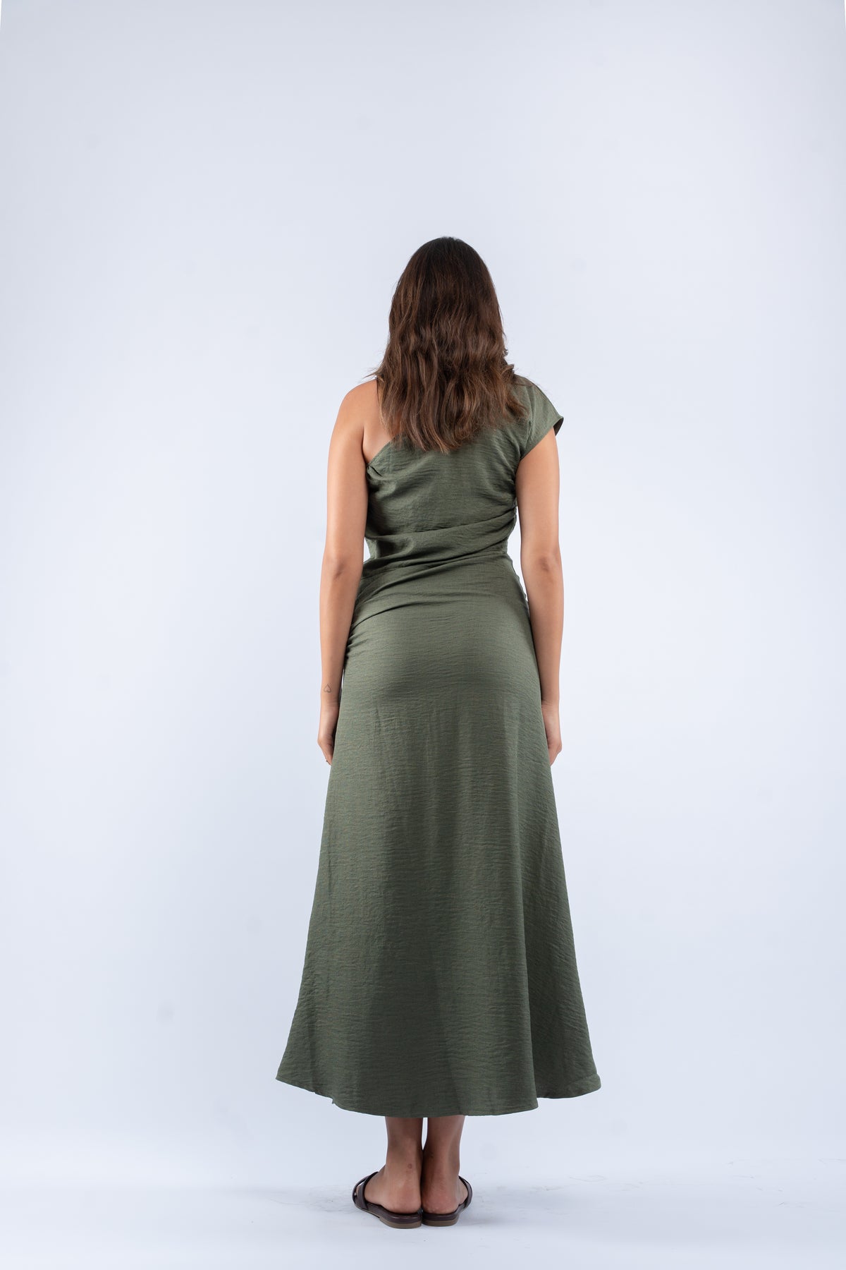 One- shoulder linen dress
