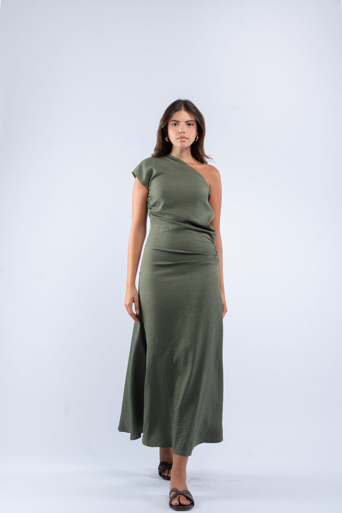 One- shoulder linen dress