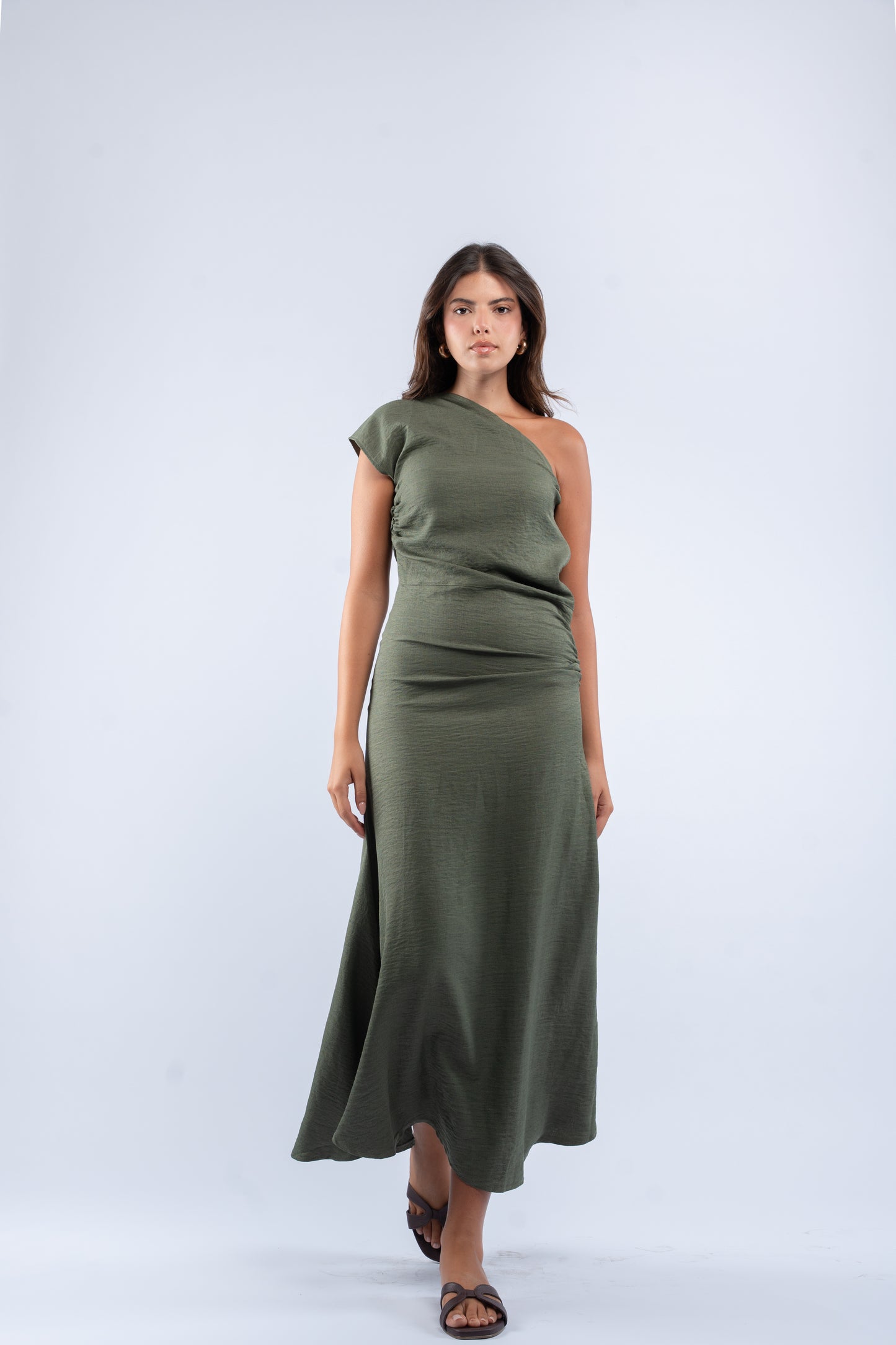 One- shoulder linen dress