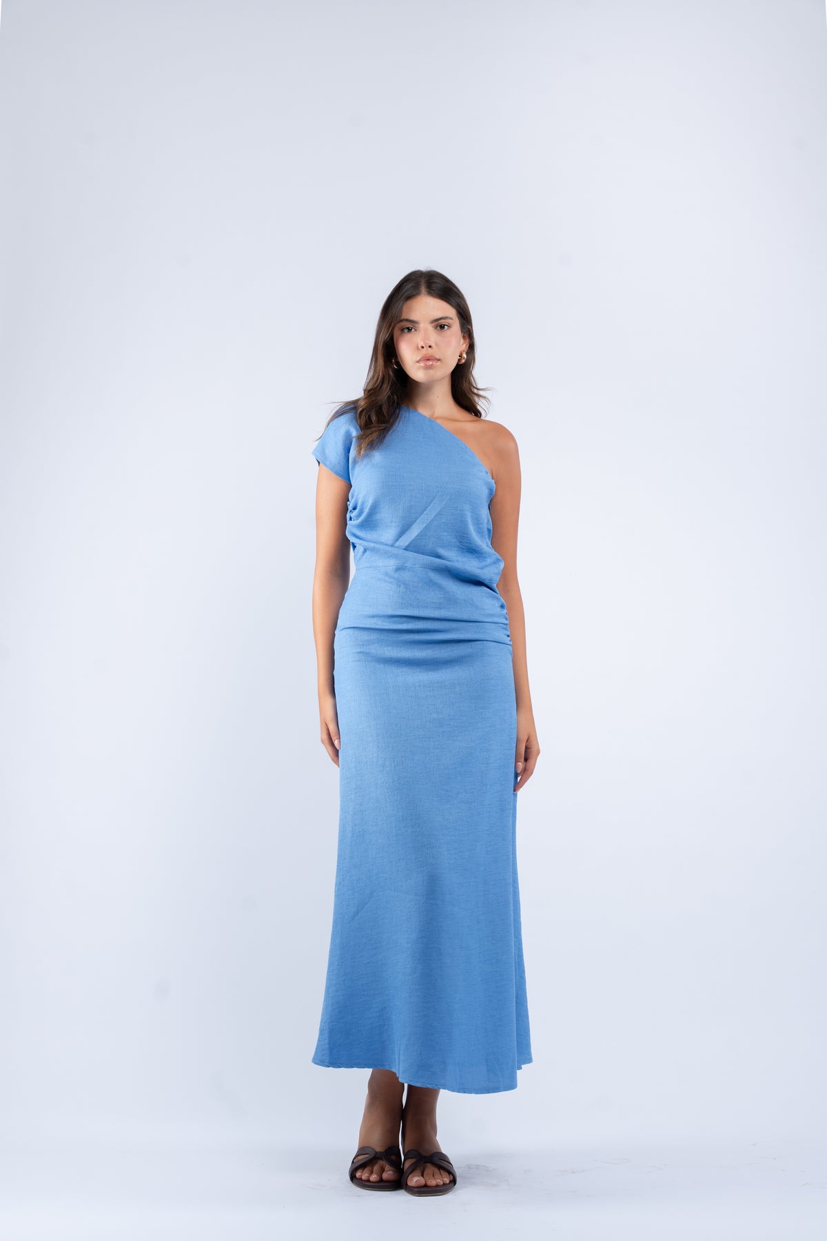 One- shoulder linen dress