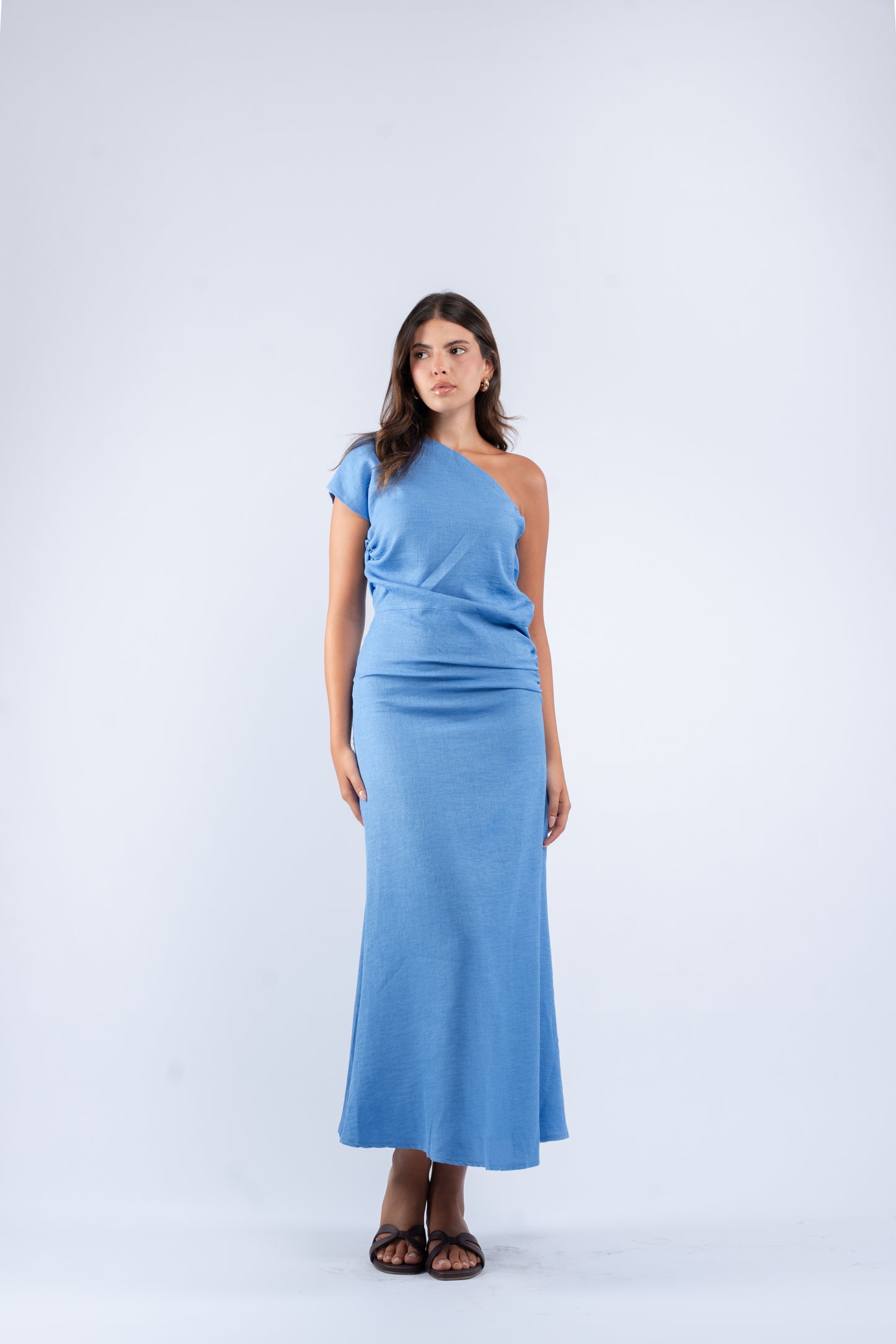 One- shoulder linen dress
