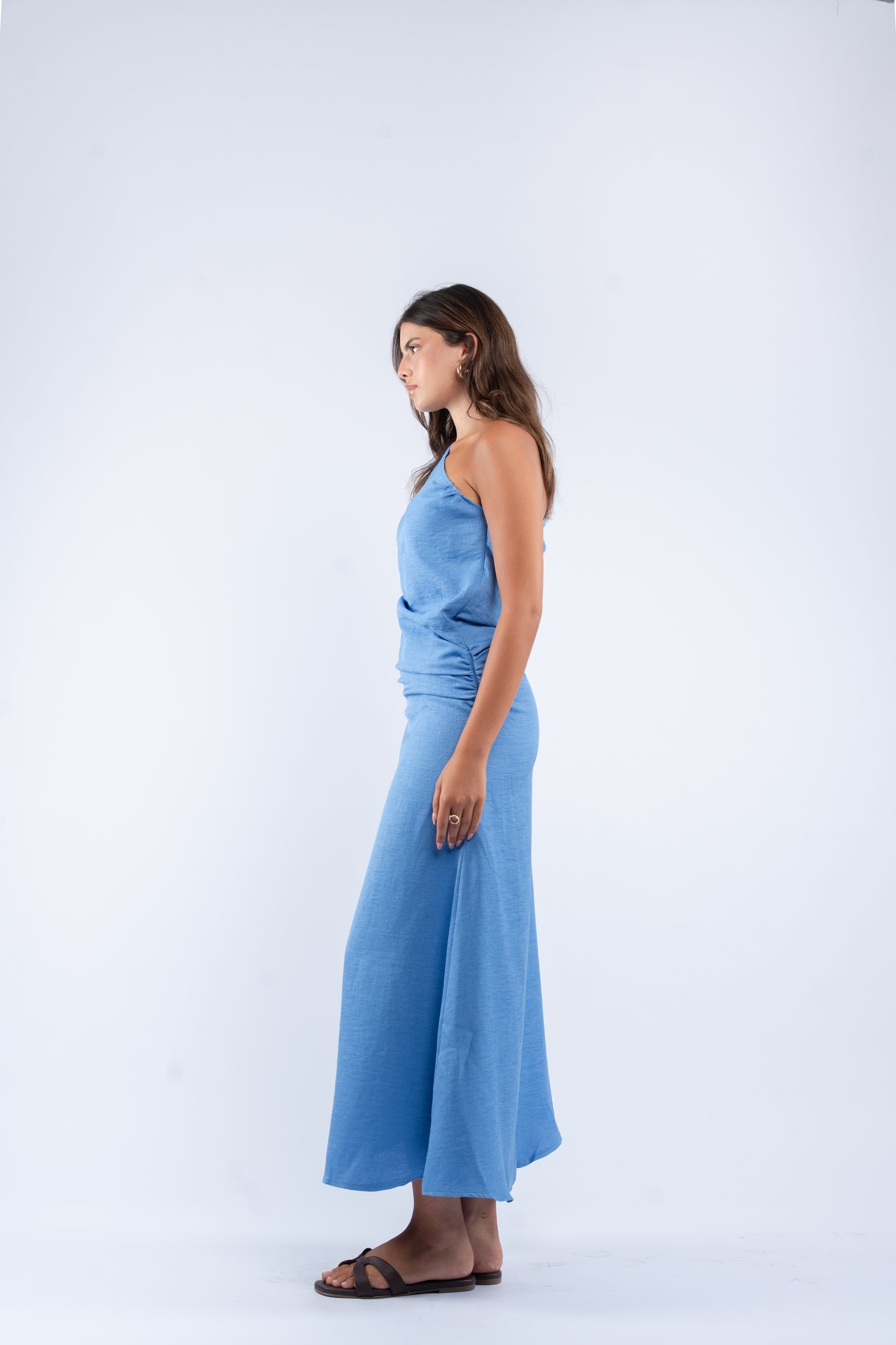 One- shoulder linen dress