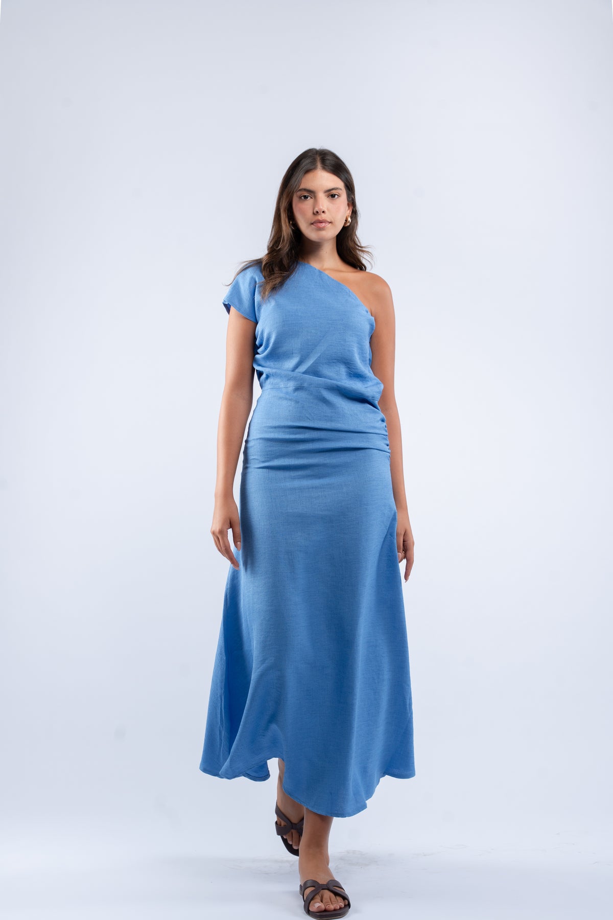 One- shoulder linen dress