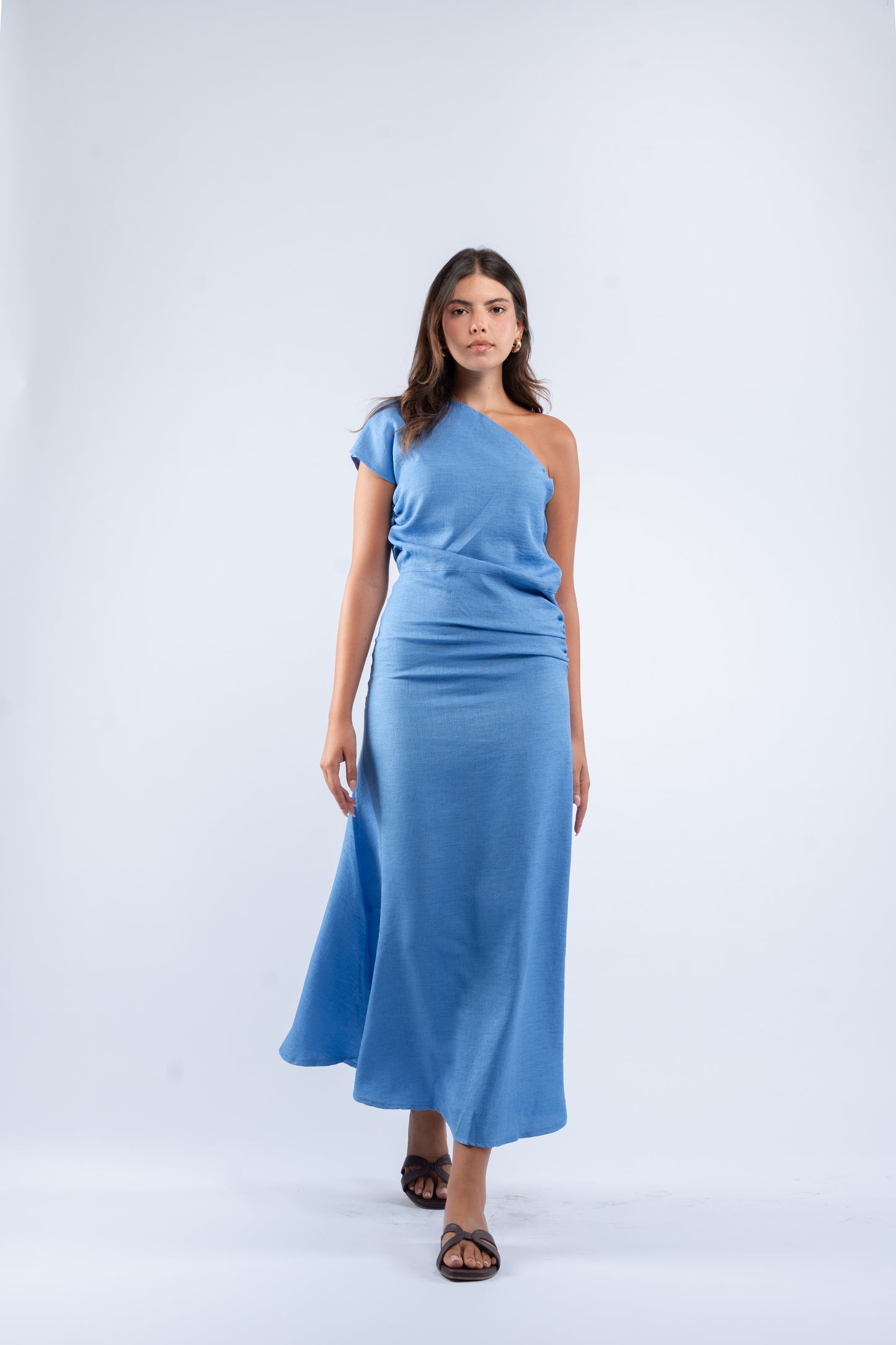 One- shoulder linen dress