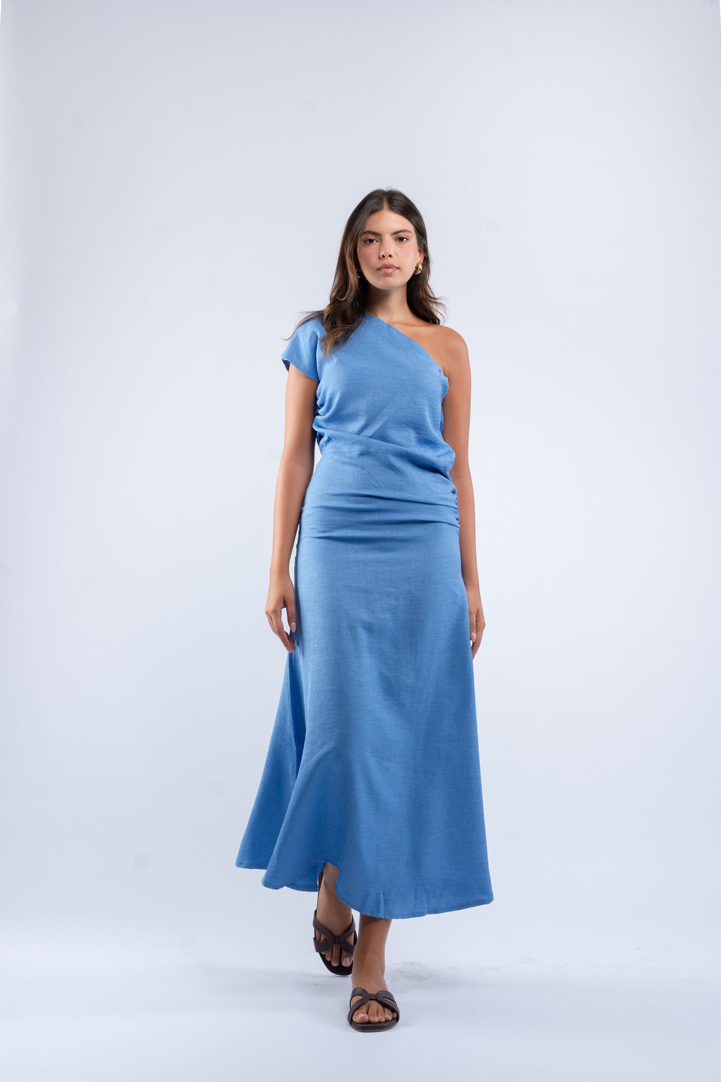 One- shoulder linen dress