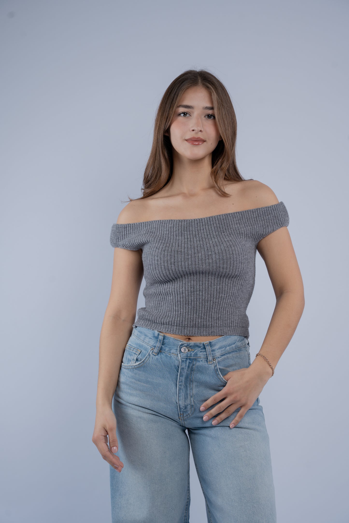 Off-shoulder knit top