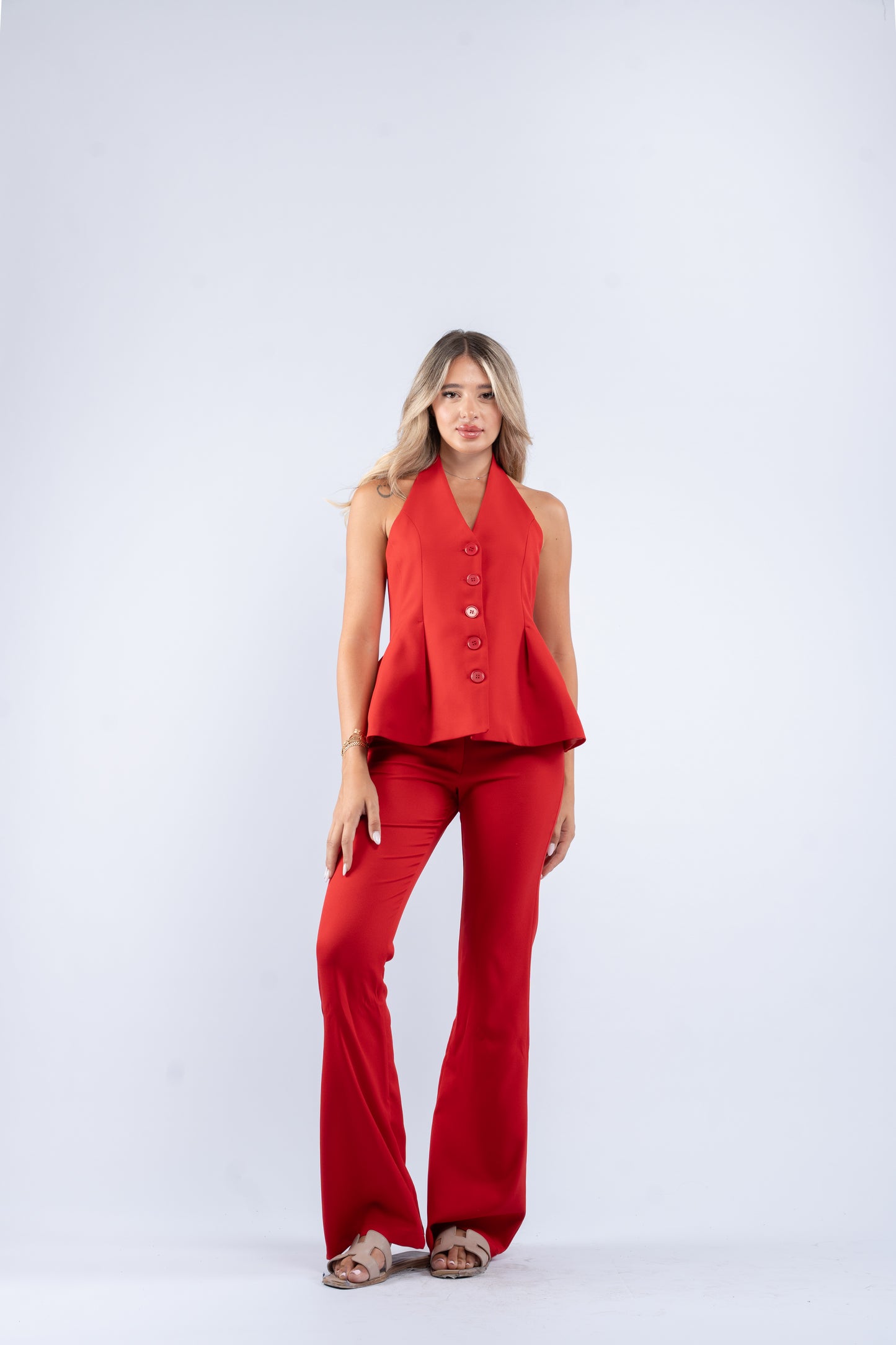 Buttoned halter set