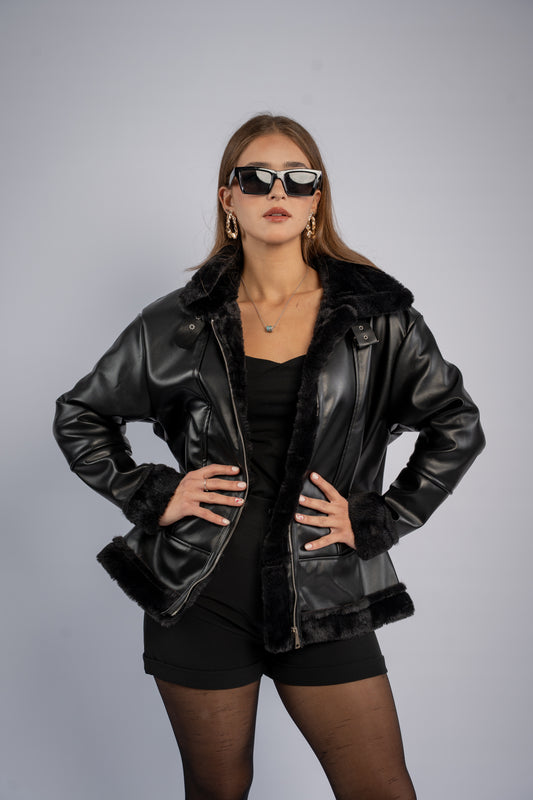 Black fur-lined jacket