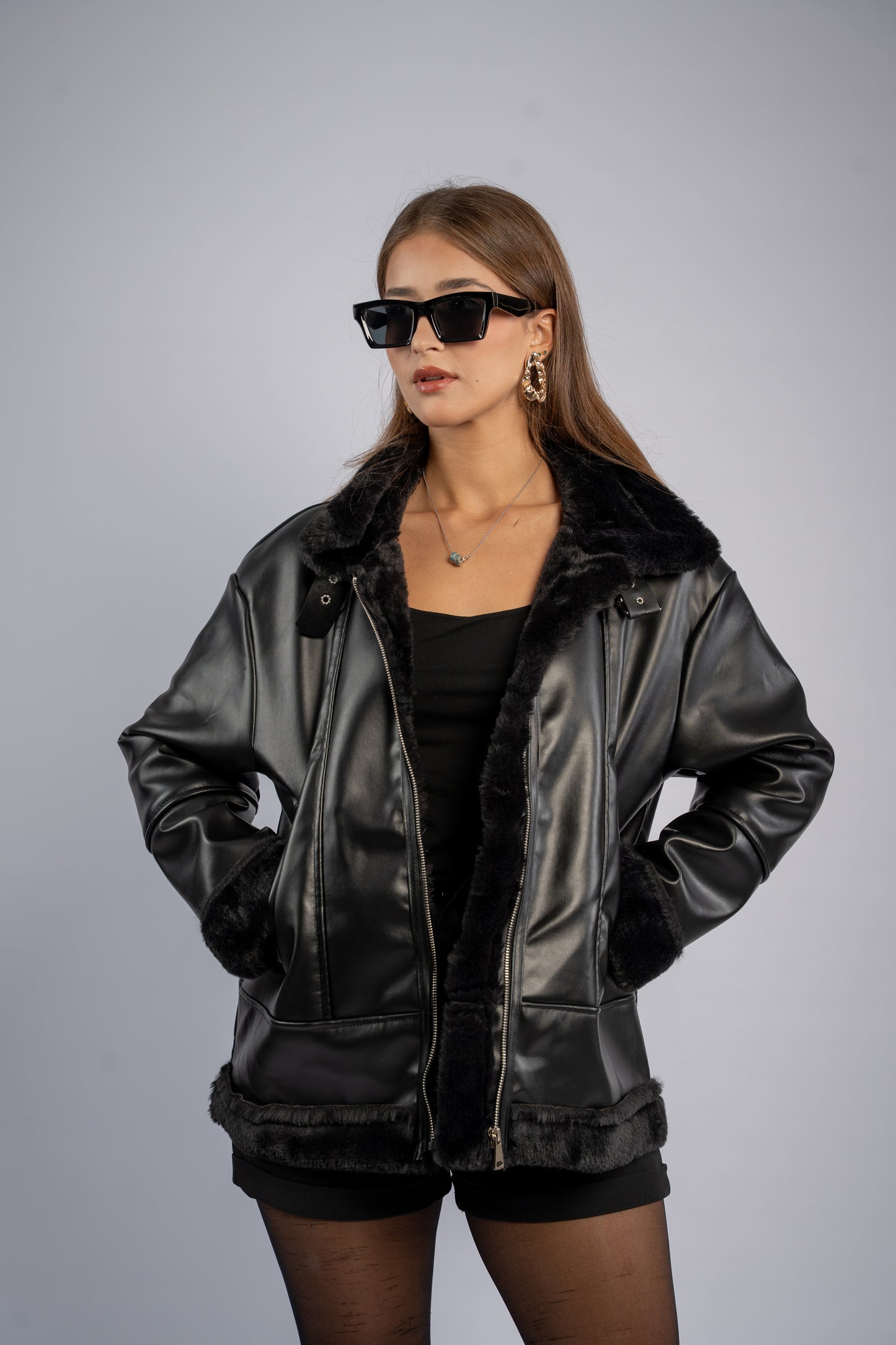 Black fur-lined jacket