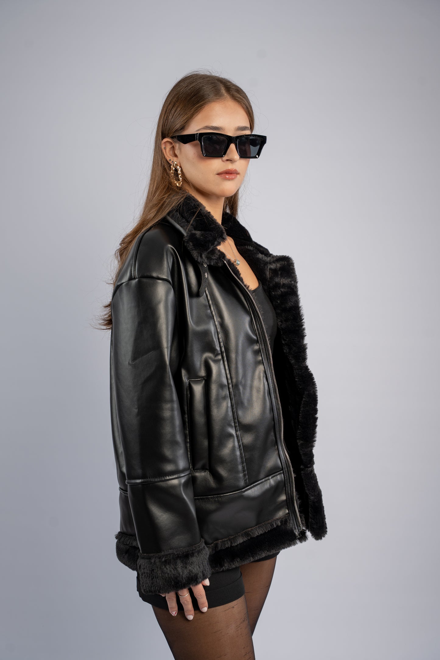 Black fur-lined jacket