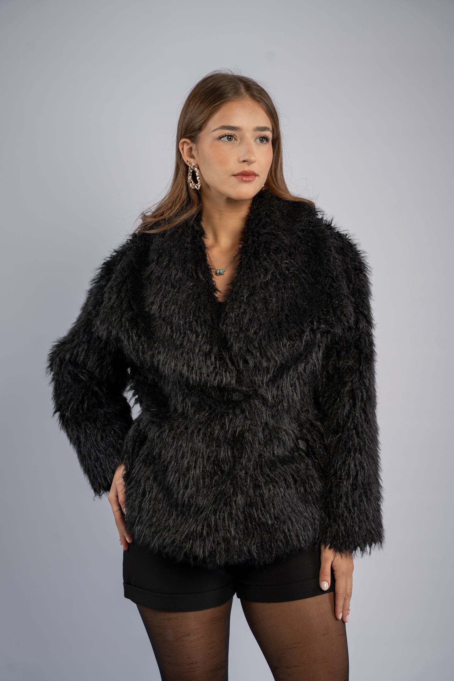 Bouclé faux fur jacket