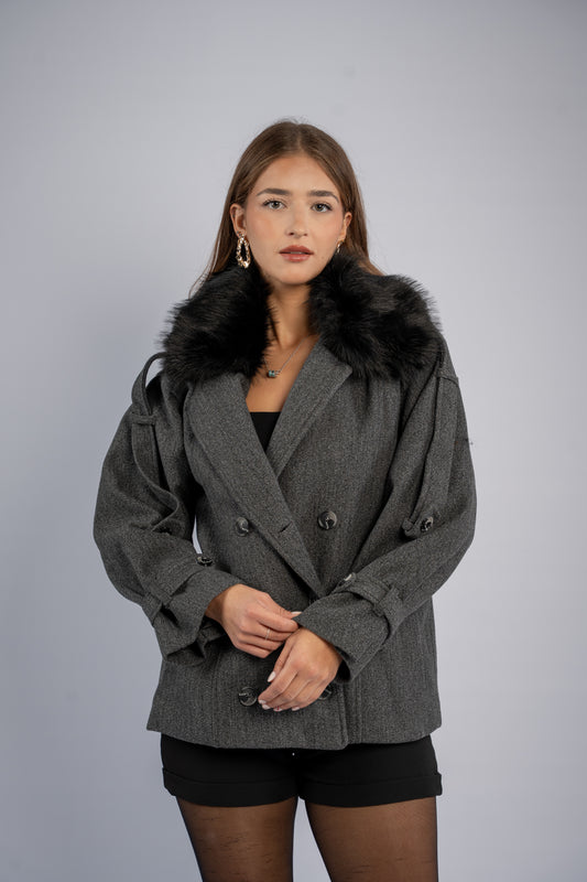 Fur-pocket hooded jacket