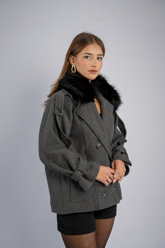 Fur-pocket hooded jacket