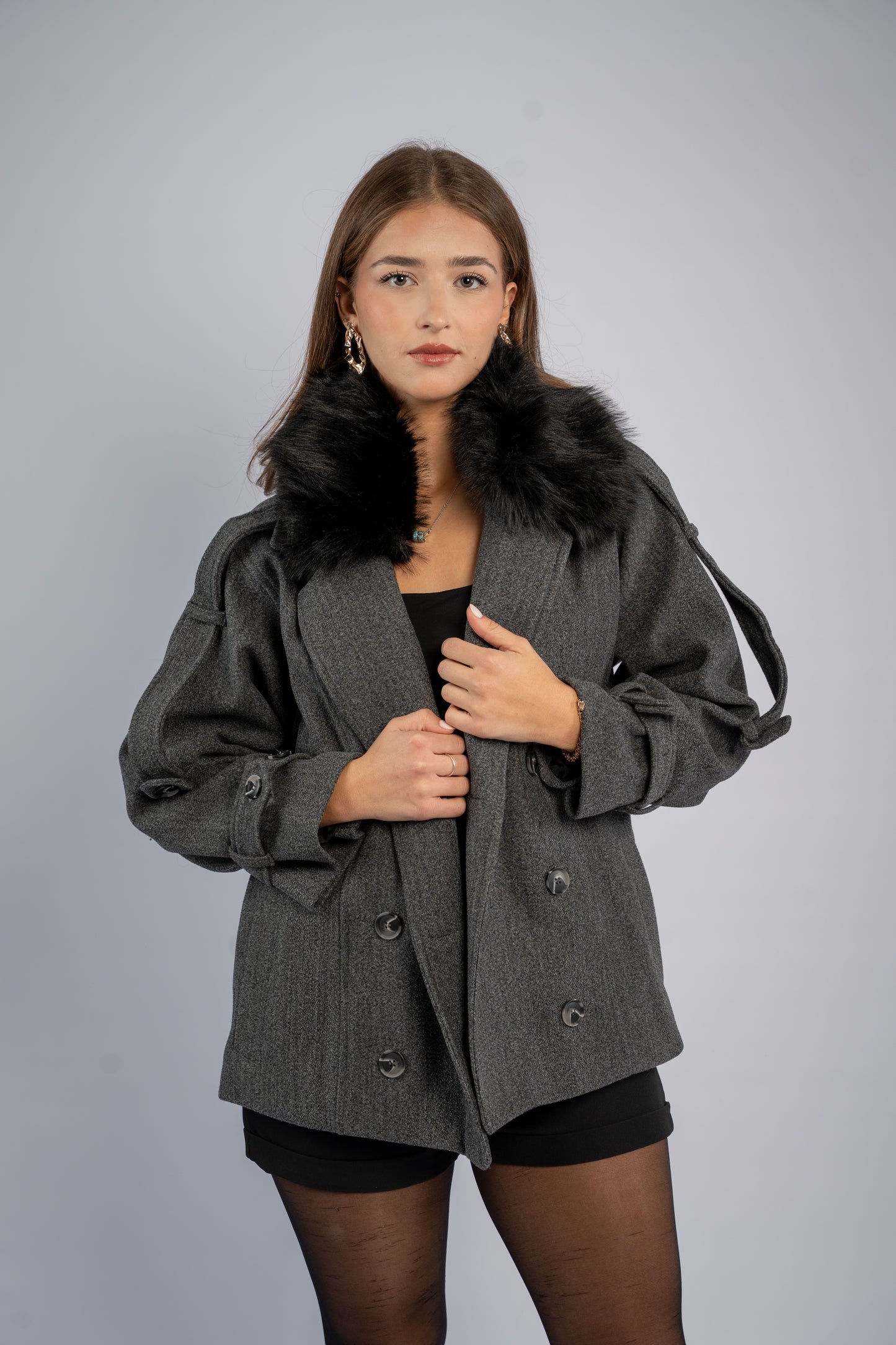 Fur-pocket hooded jacket