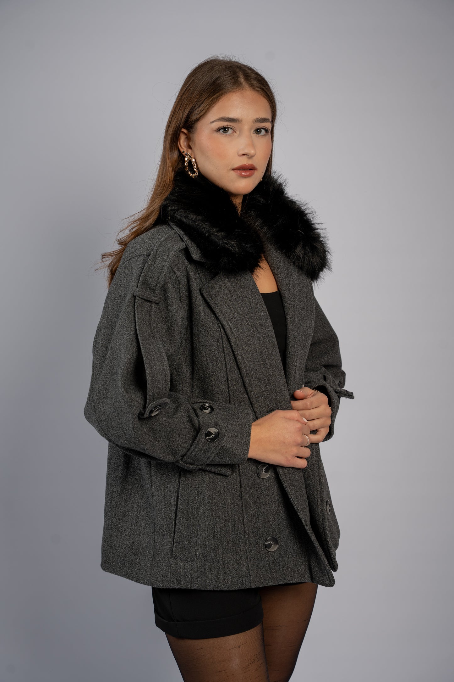 Fur-pocket hooded jacket
