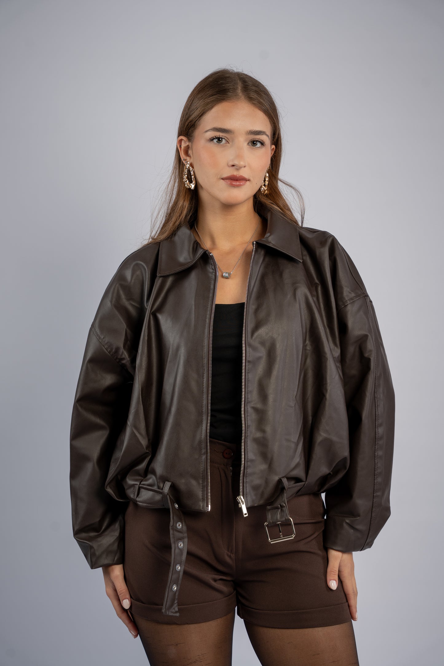 Leather jacket with belt