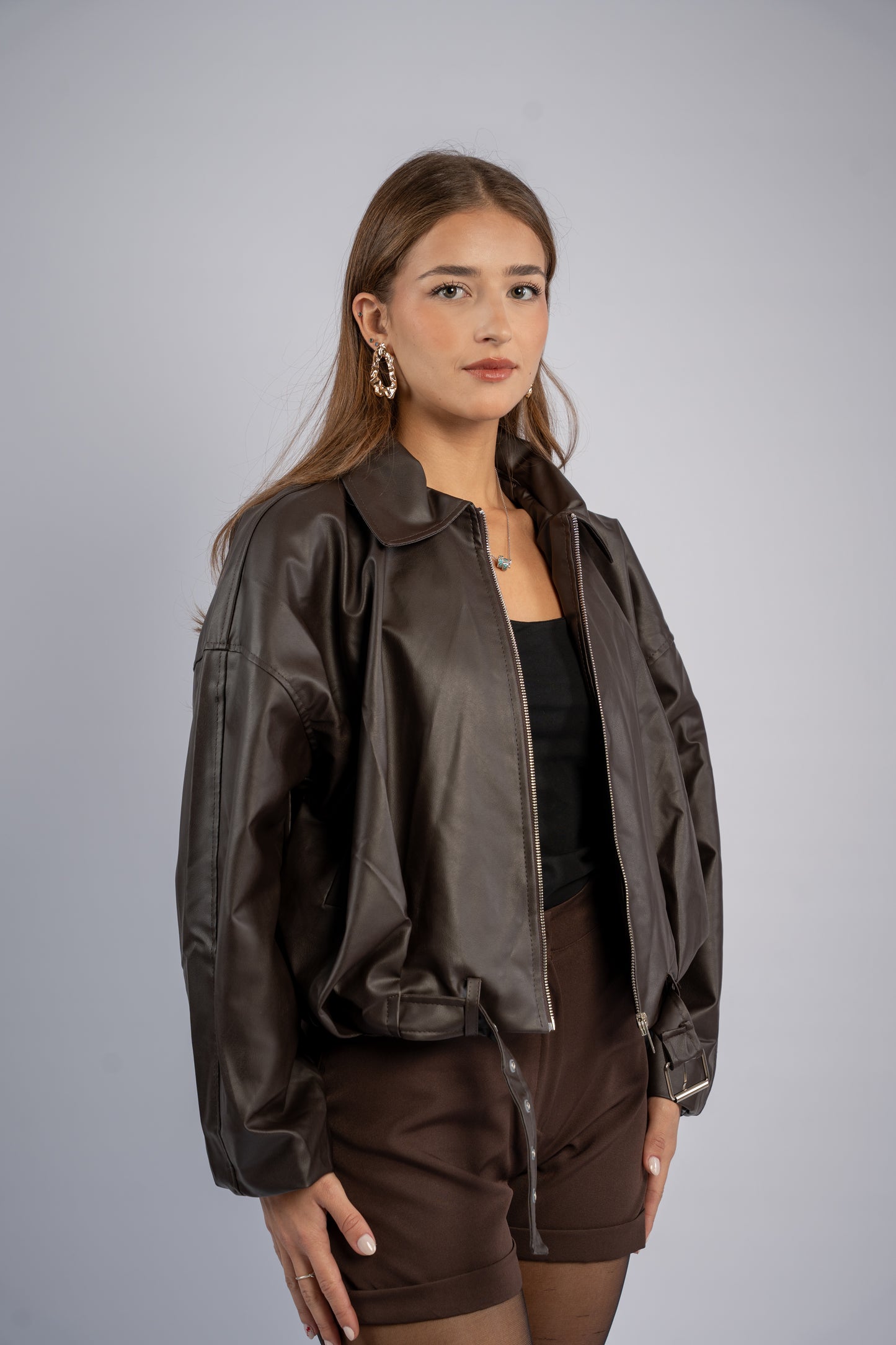 Leather jacket with belt