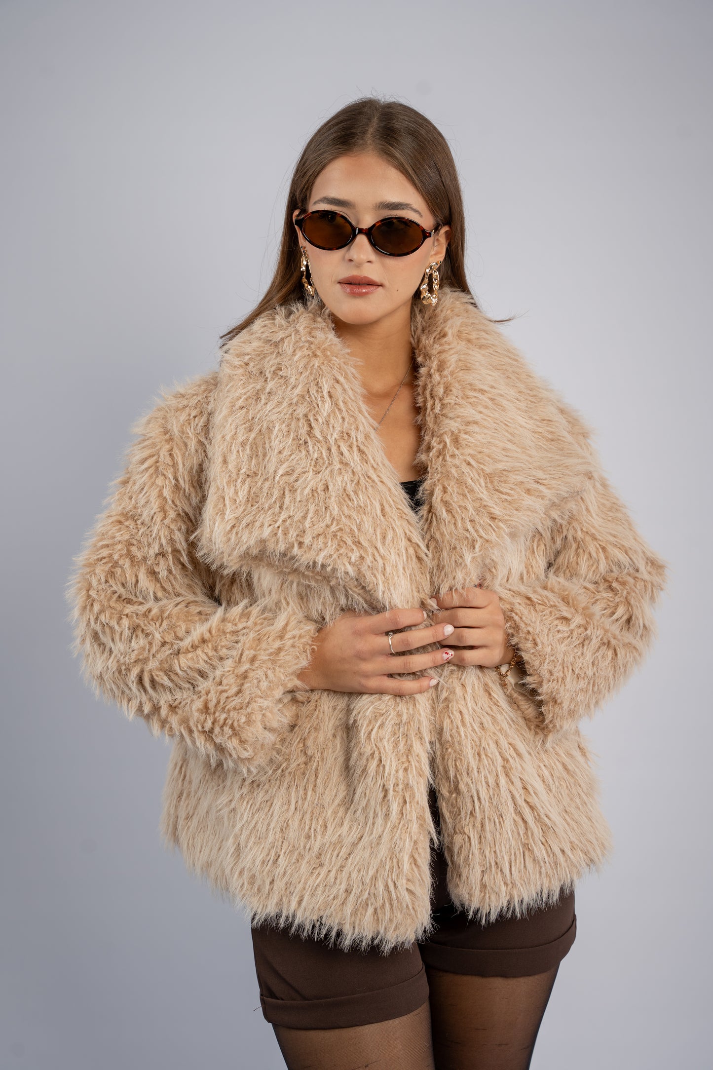 Bouclé faux fur jacket