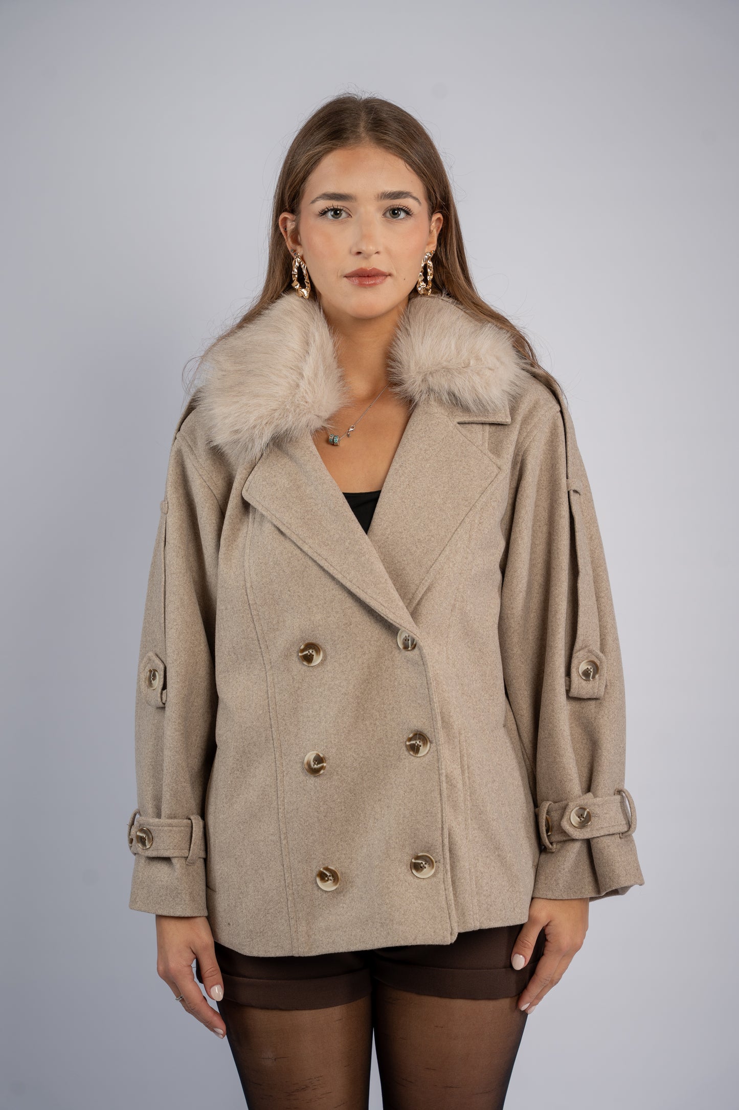 Fur-pocket hooded jacket