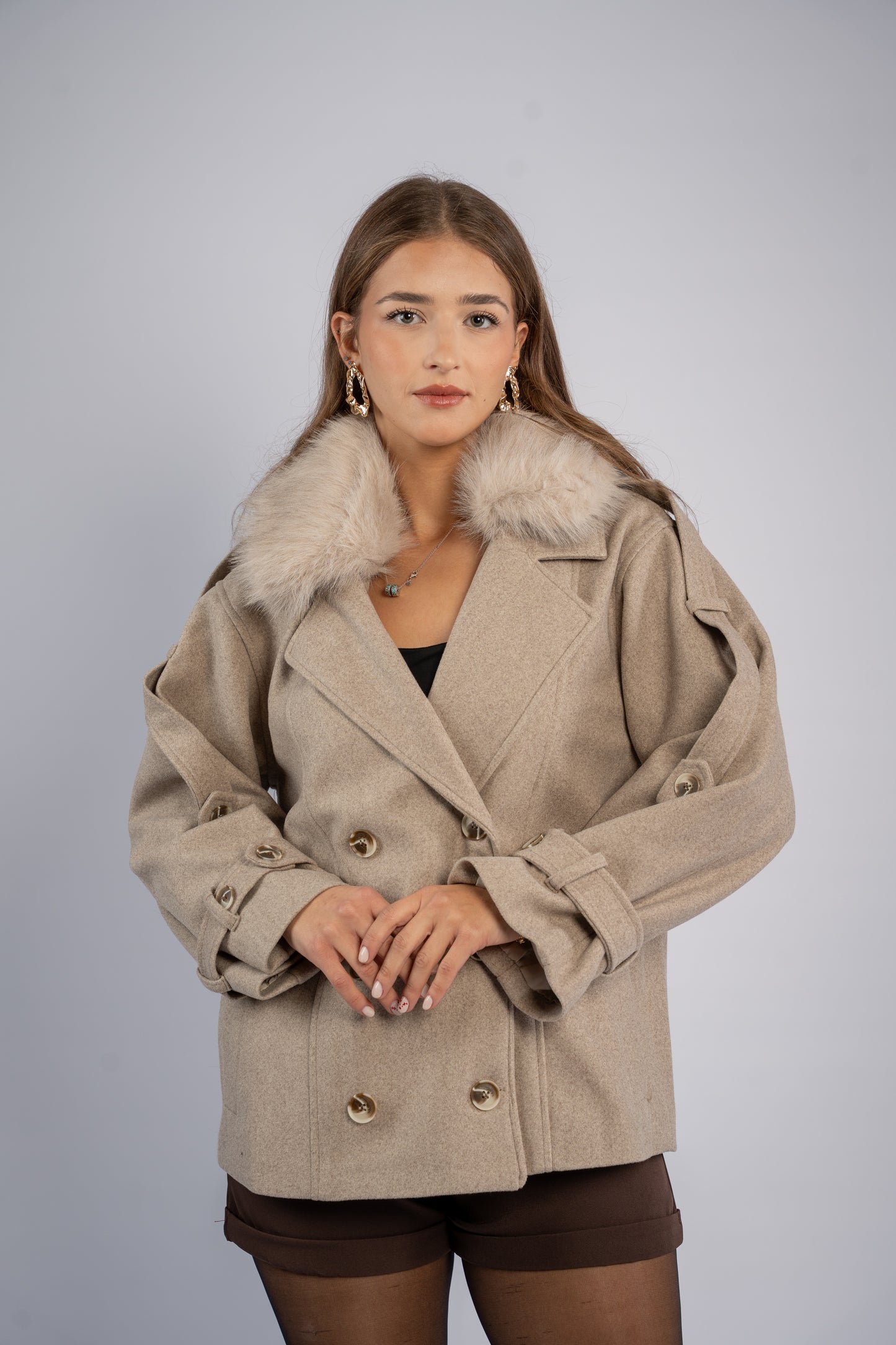 Fur-pocket hooded jacket