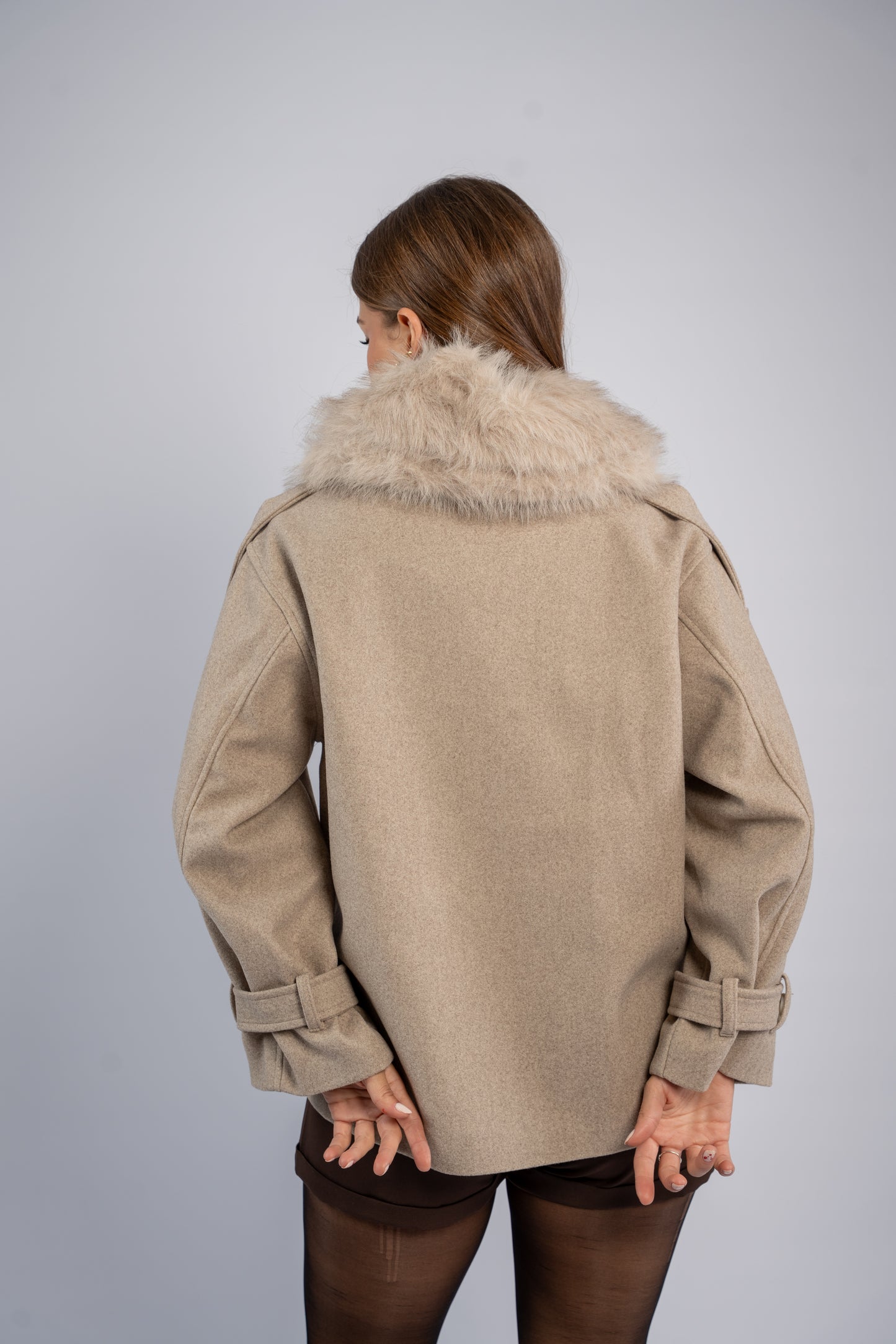 Fur-pocket hooded jacket