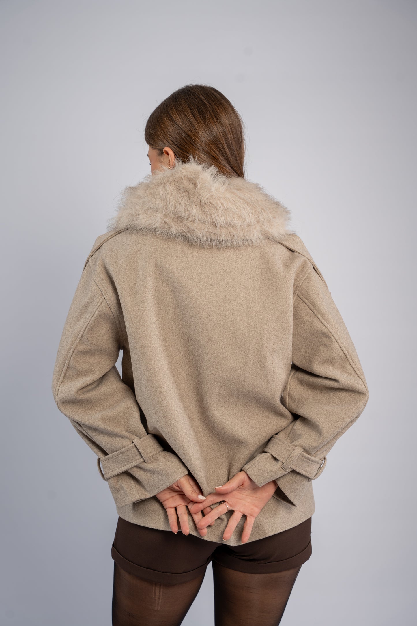 Fur-pocket hooded jacket