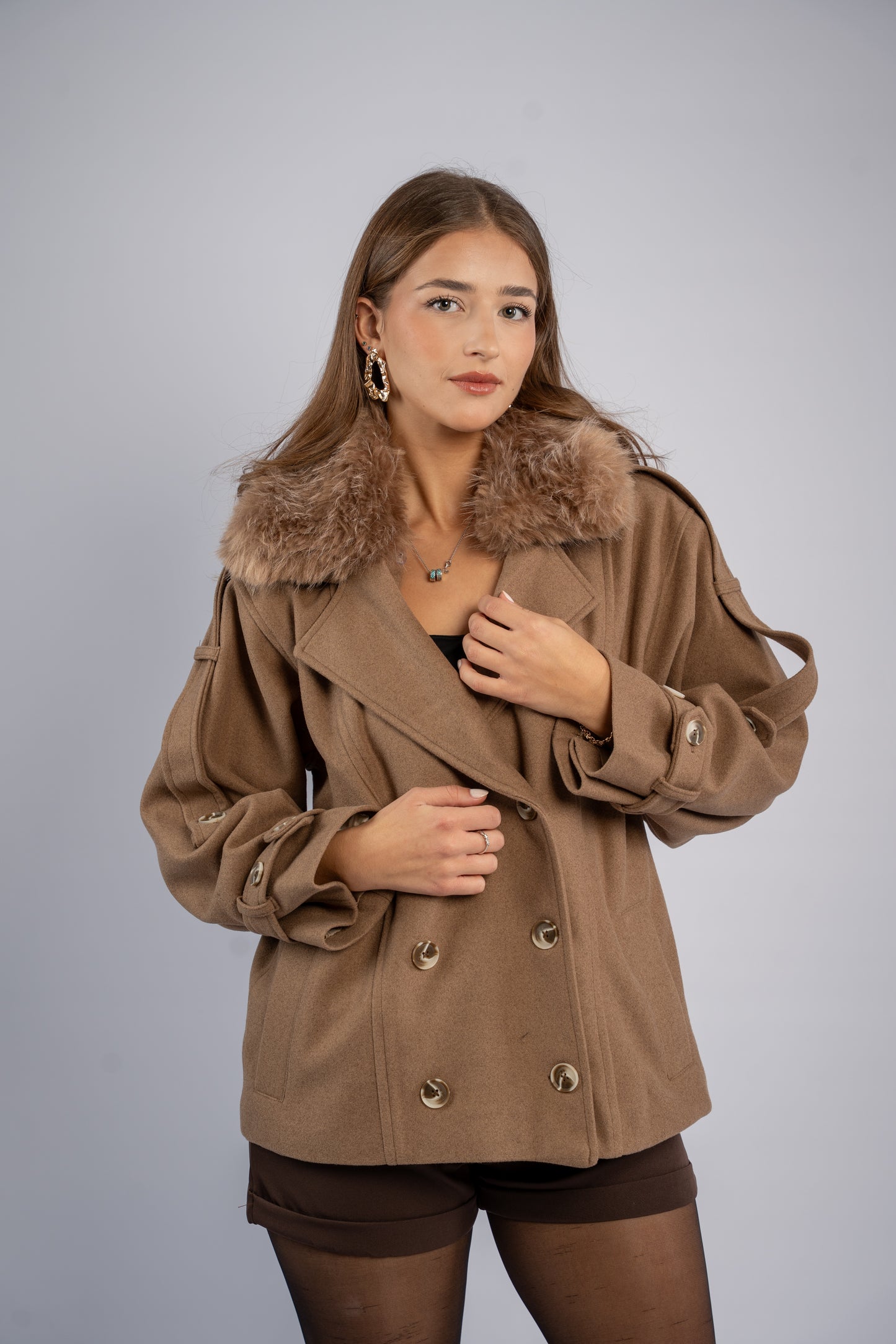 Fur-pocket hooded jacket