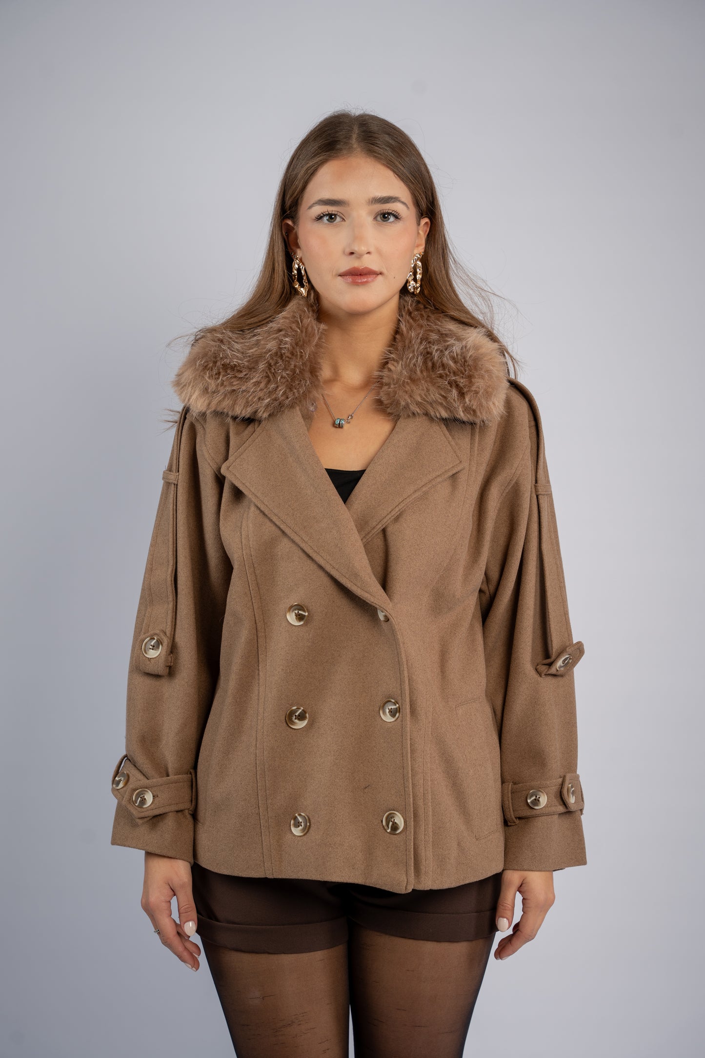 Fur-pocket hooded jacket