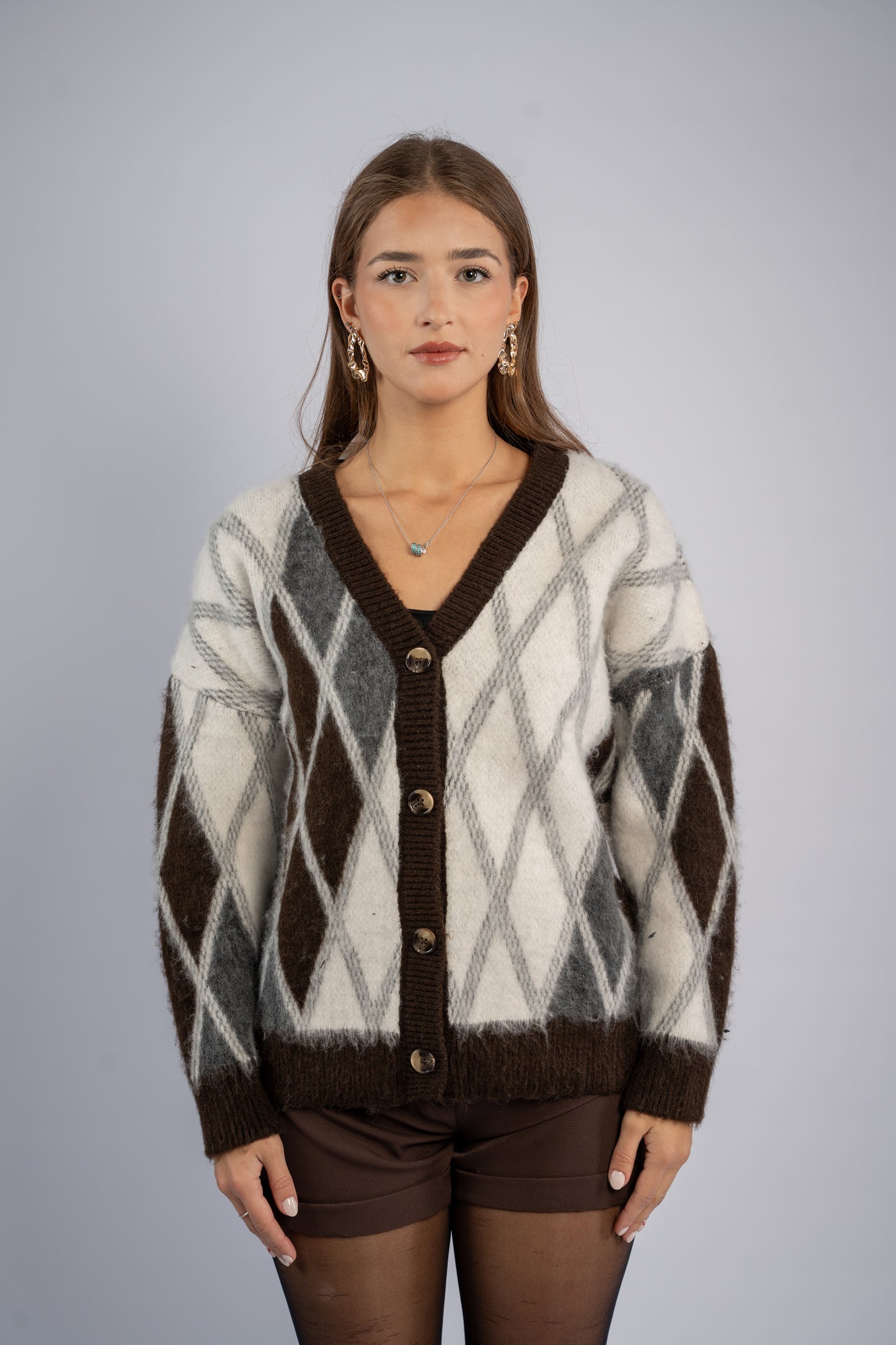 Oversized argyle cardigan
