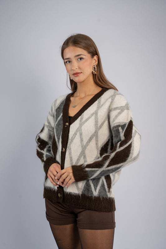 Oversized argyle cardigan