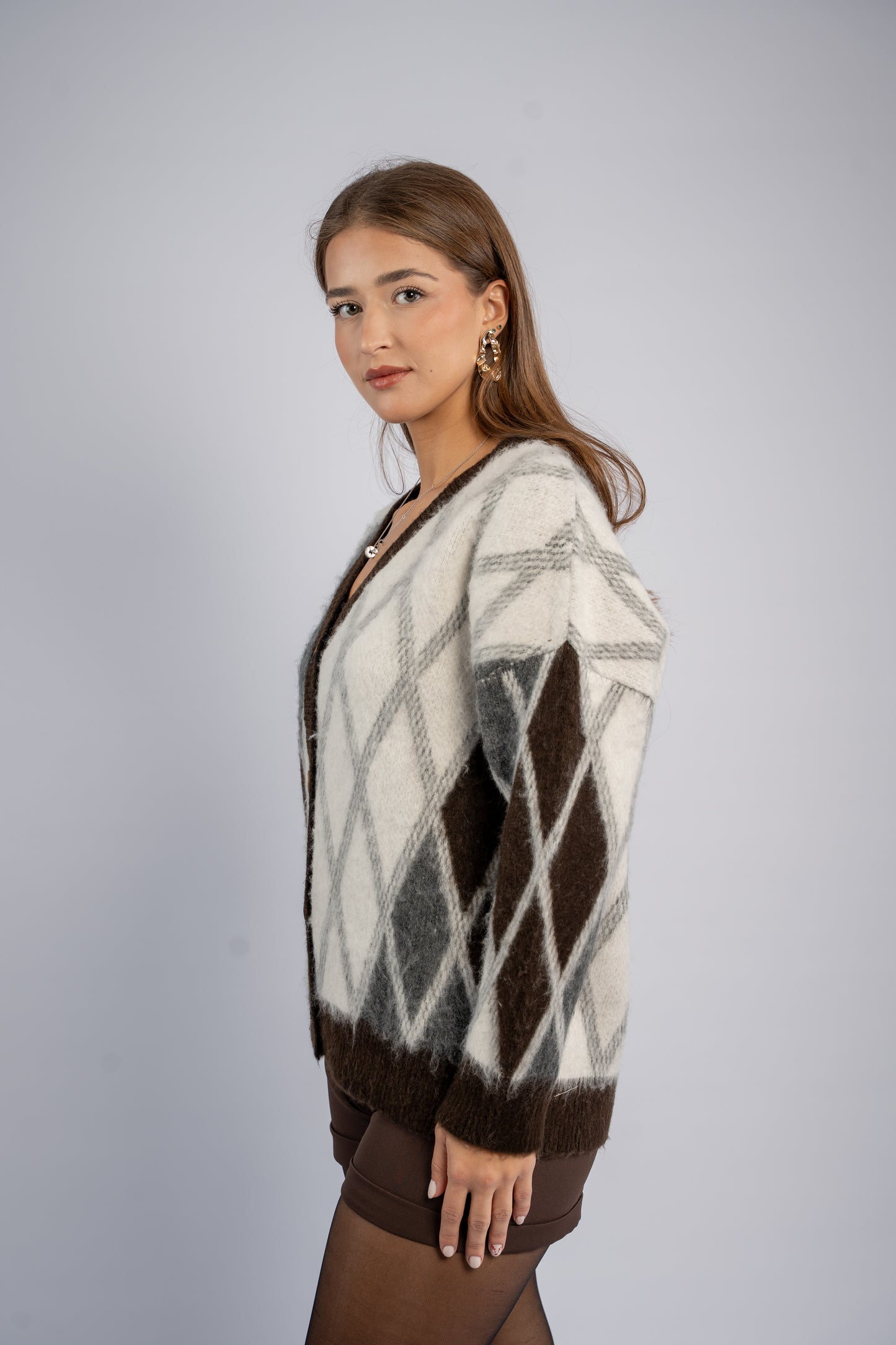 Oversized argyle cardigan