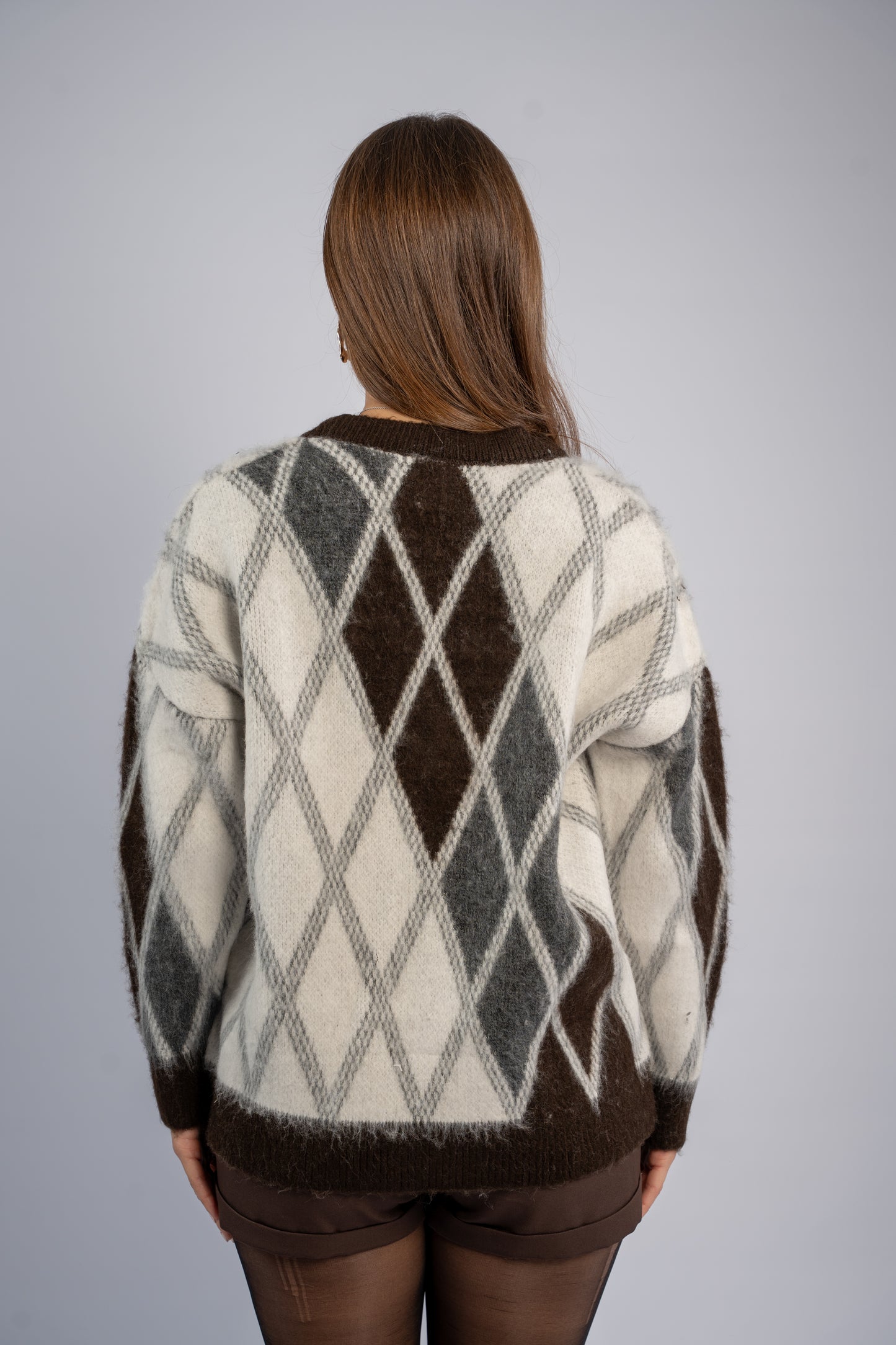 Oversized argyle cardigan
