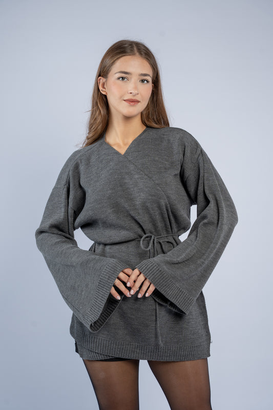 Tie-waist knit cardigan