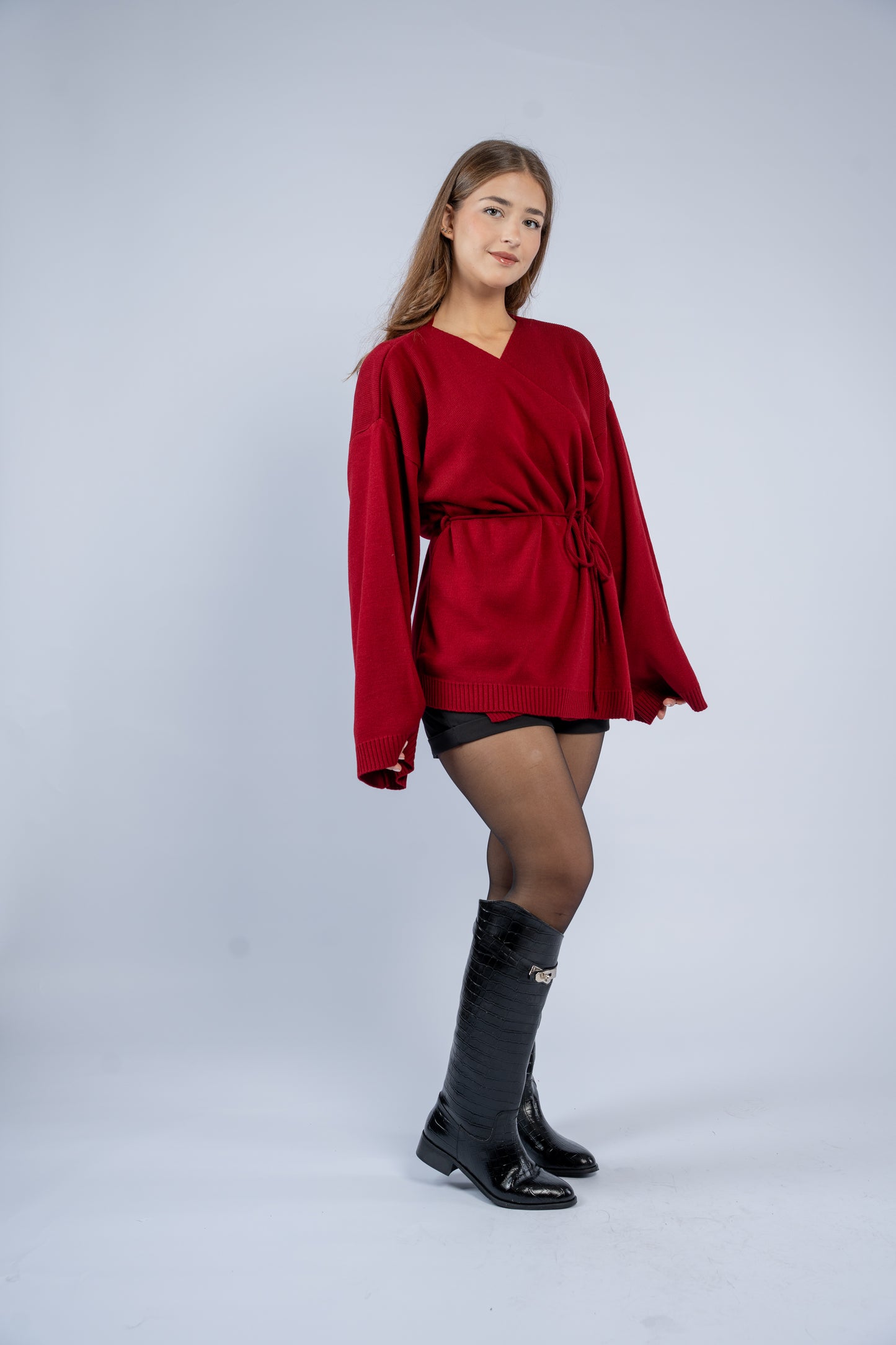 Tie-waist knit cardigan