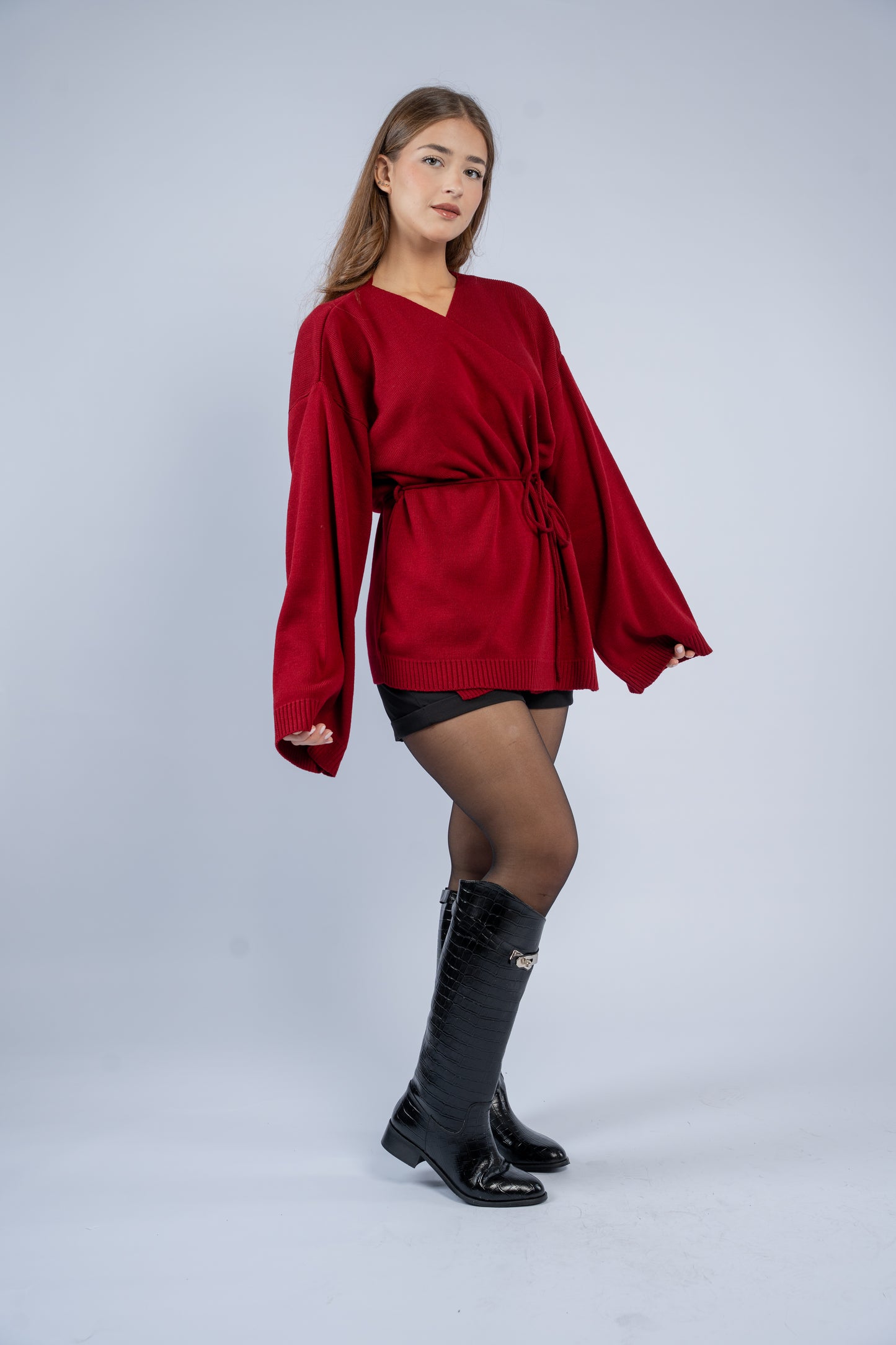 Tie-waist knit cardigan