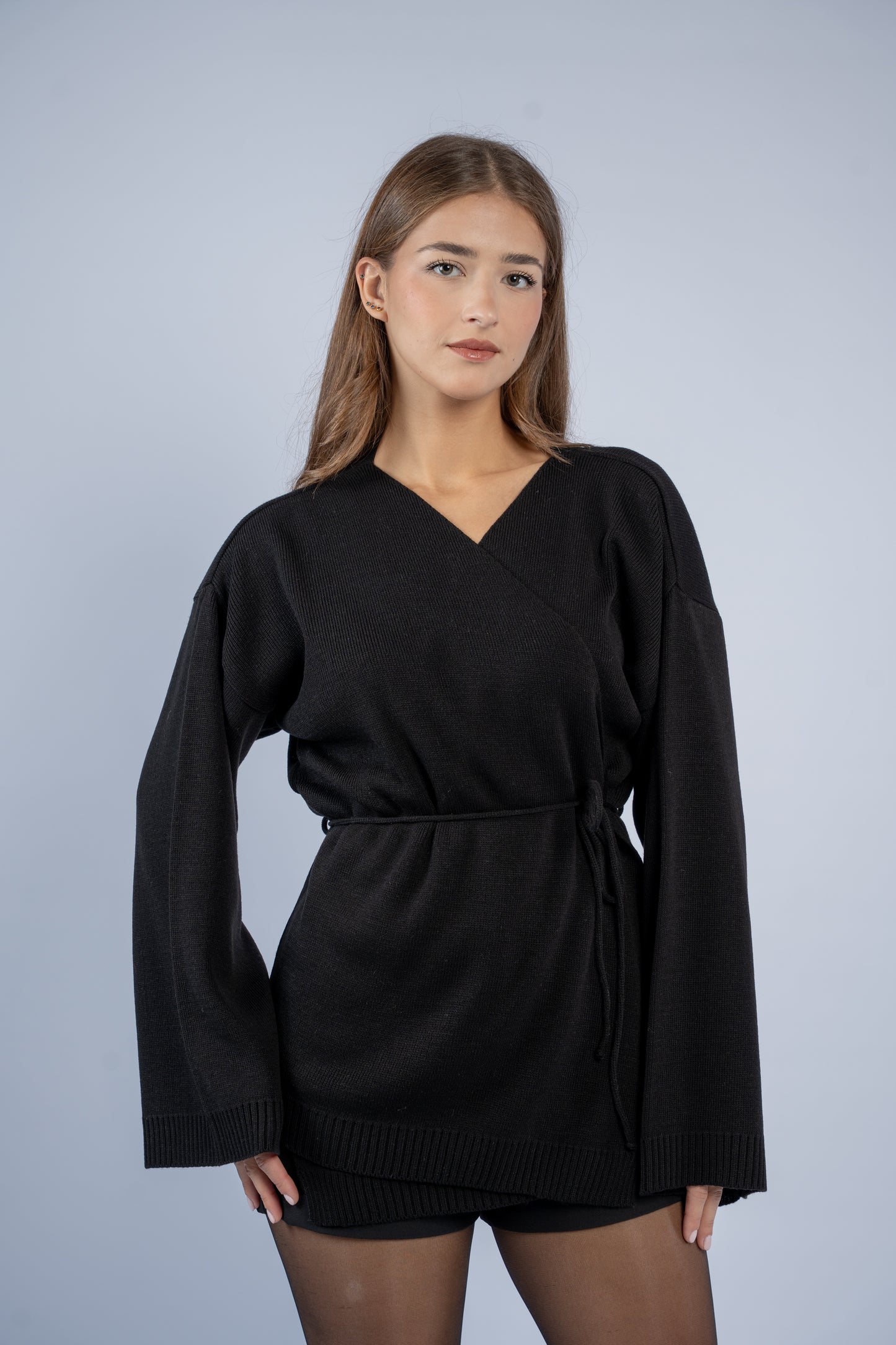 Tie-waist knit cardigan