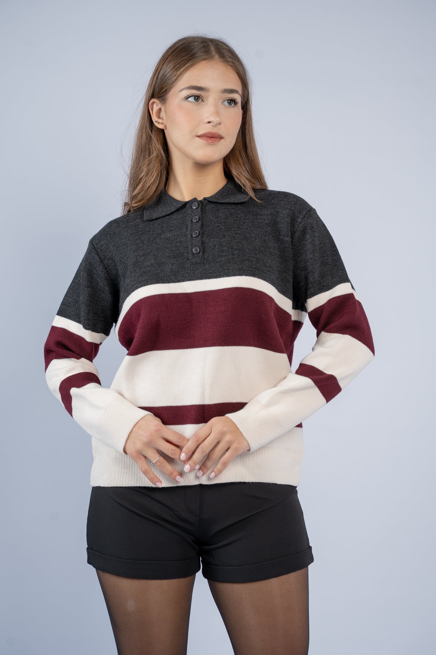 Buttoned knit polo