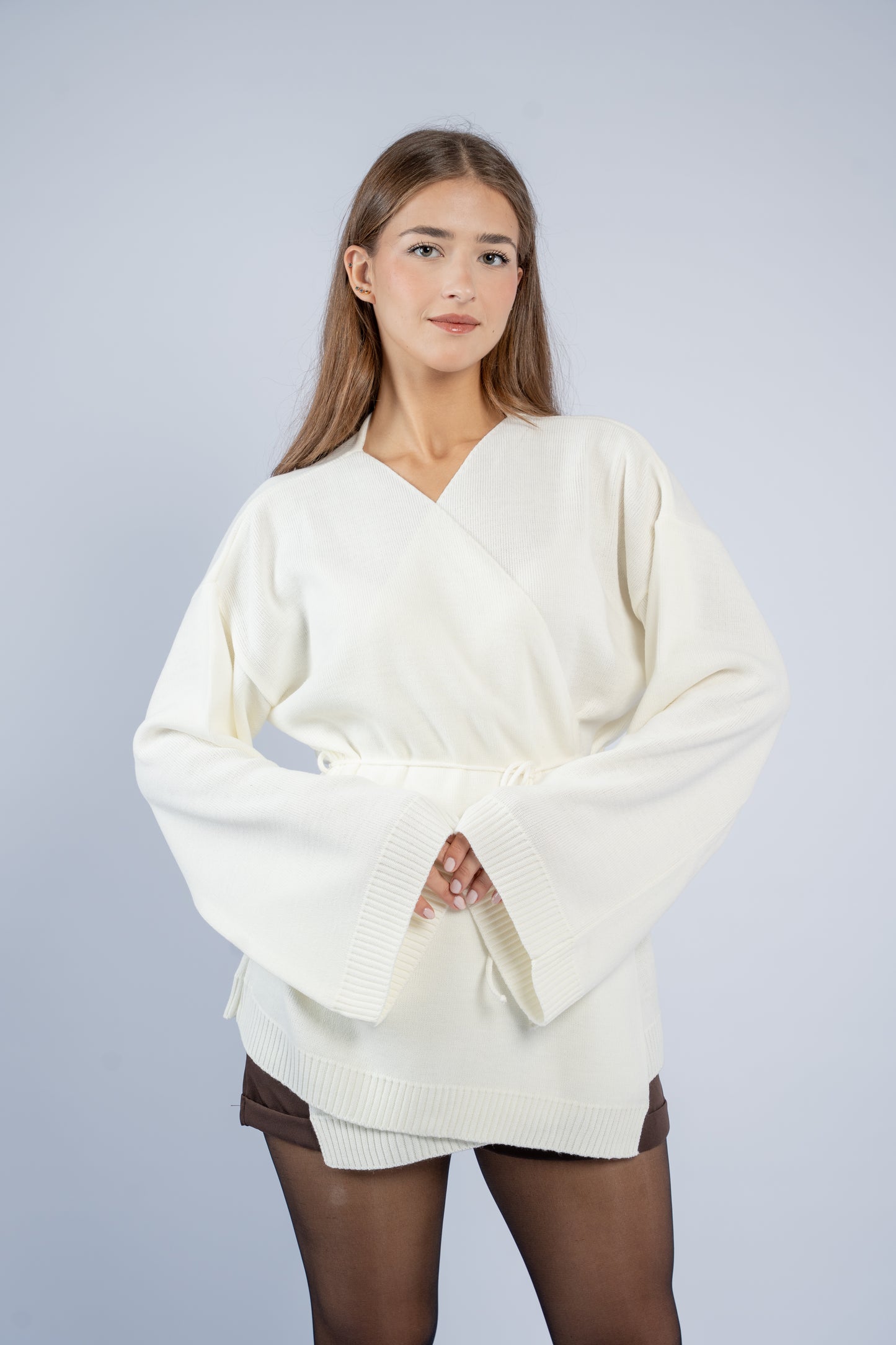 Tie-waist knit cardigan